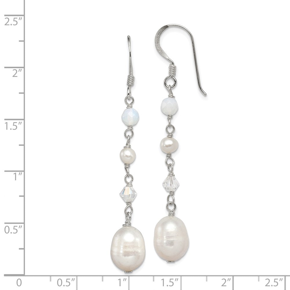 Sterling Silver Polished Fwc Pearl/Opalite Crystal/Crystal Dangle Earrings