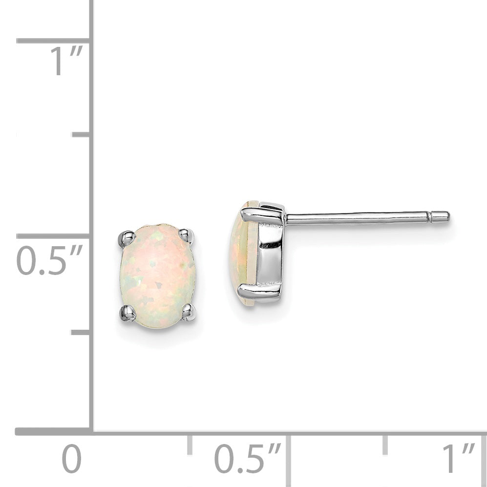 Sterling Silver Rhodium-Plated Created Opal Post Earrings