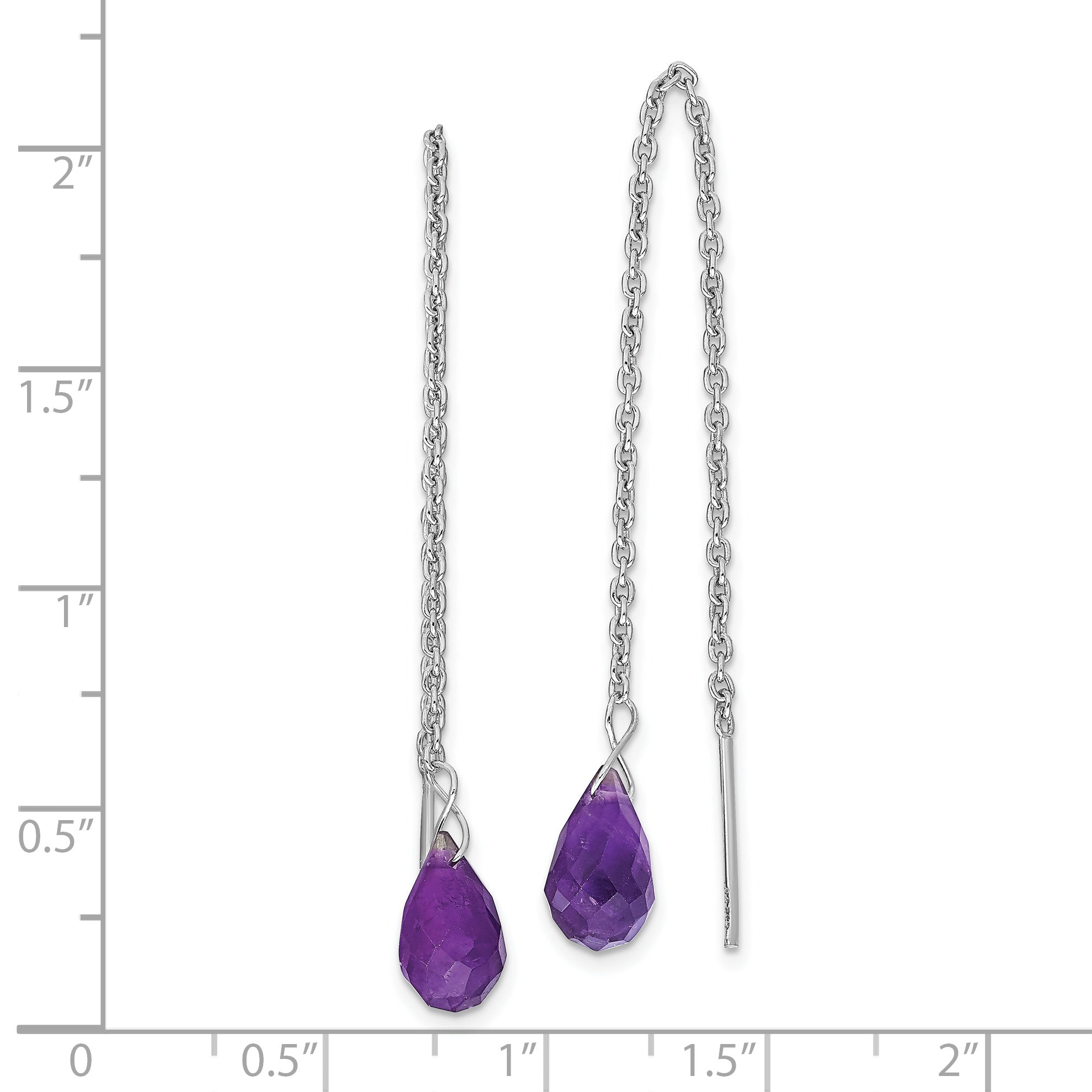 Sterling Silver Rhodium-Plated Amethyst Bead Dangle Earrings