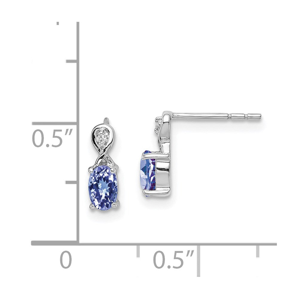 Sterling Silver Rhodium Plated Diamond & Tanzanite Oval Post Earrings