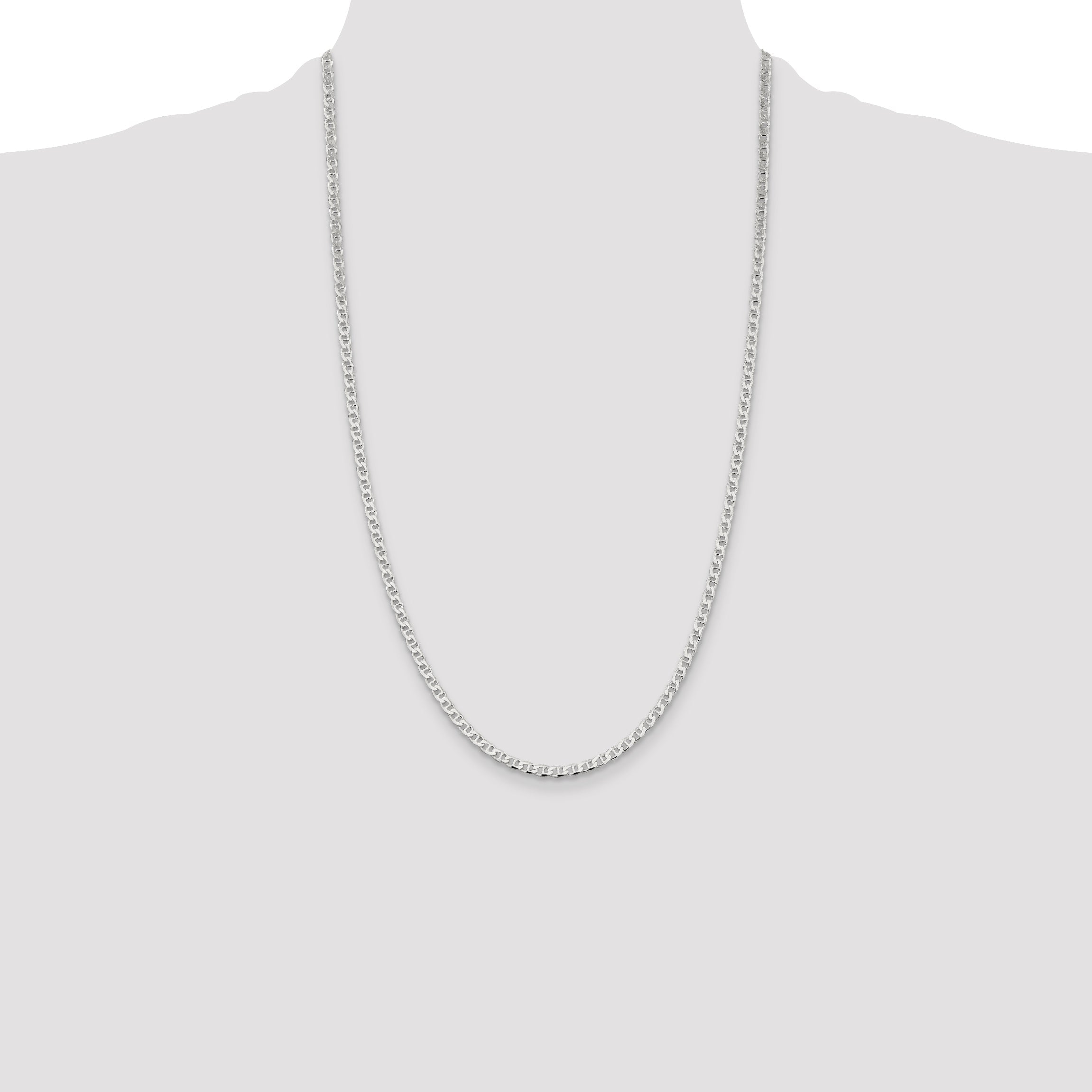 26 Inch Sterling Silver 3.15mm D/C Flat Anchor Curb Chain Necklace