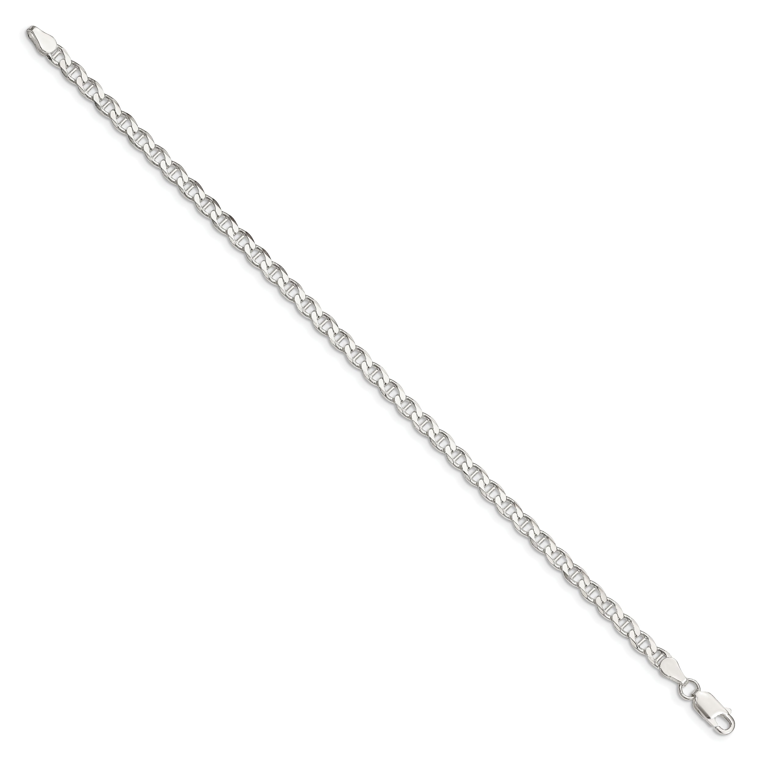 8 Inch Sterling Silver 4.0mm D/C Flat Anchor Curb Chain Bracelet