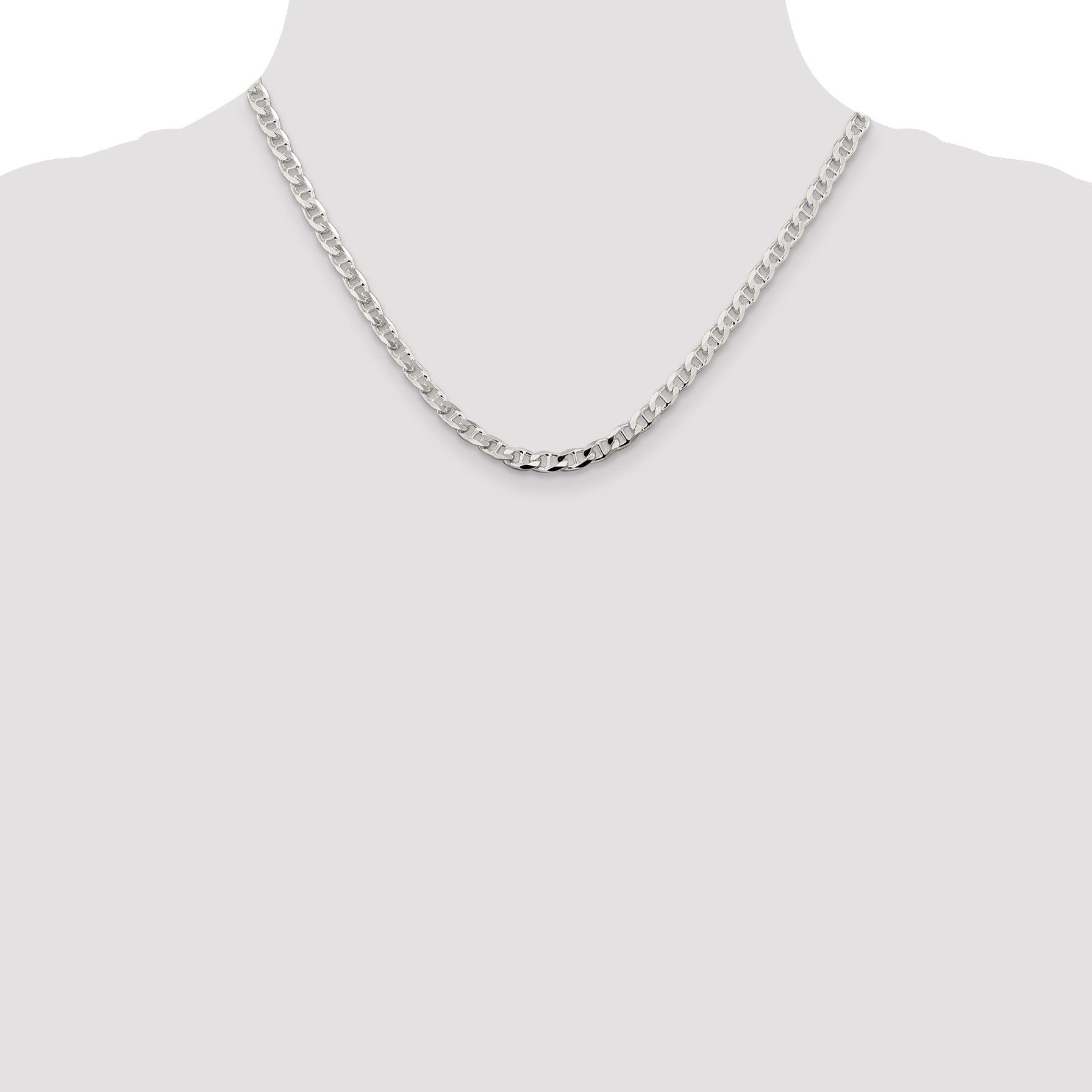 18 Inch Sterling Silver 4.65mm D/C Flat Anchor Curb Chain Necklace