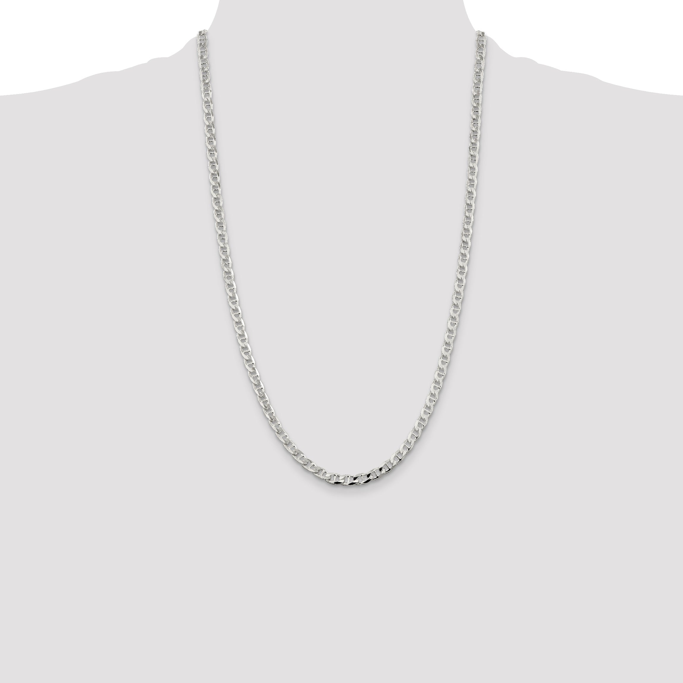 26 Inch Sterling Silver 4.65mm D/C Flat Anchor Curb Chain Necklace