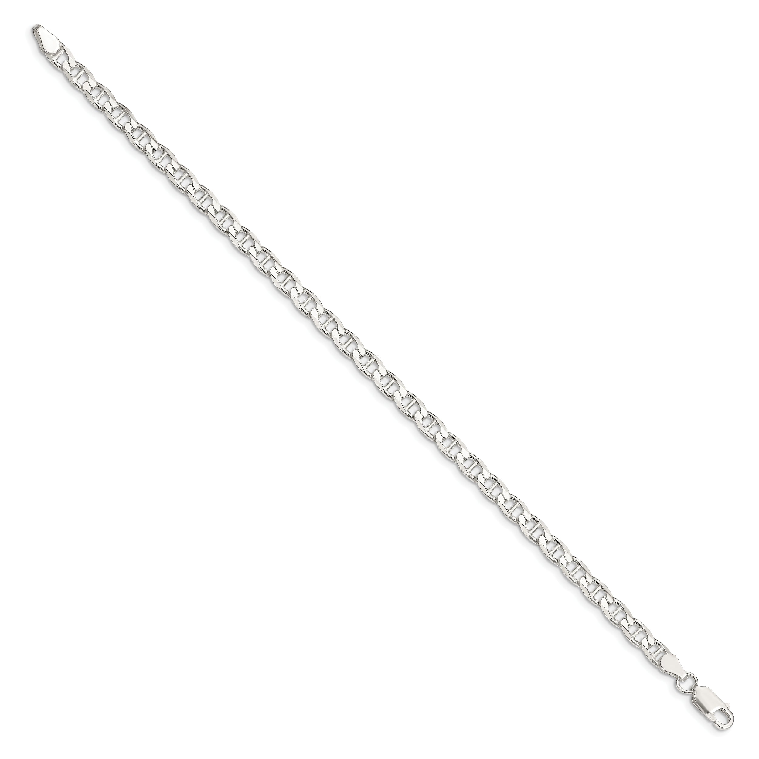 7 Inch Sterling Silver 4.65mm D/C Flat Anchor Curb Chain Bracelet
