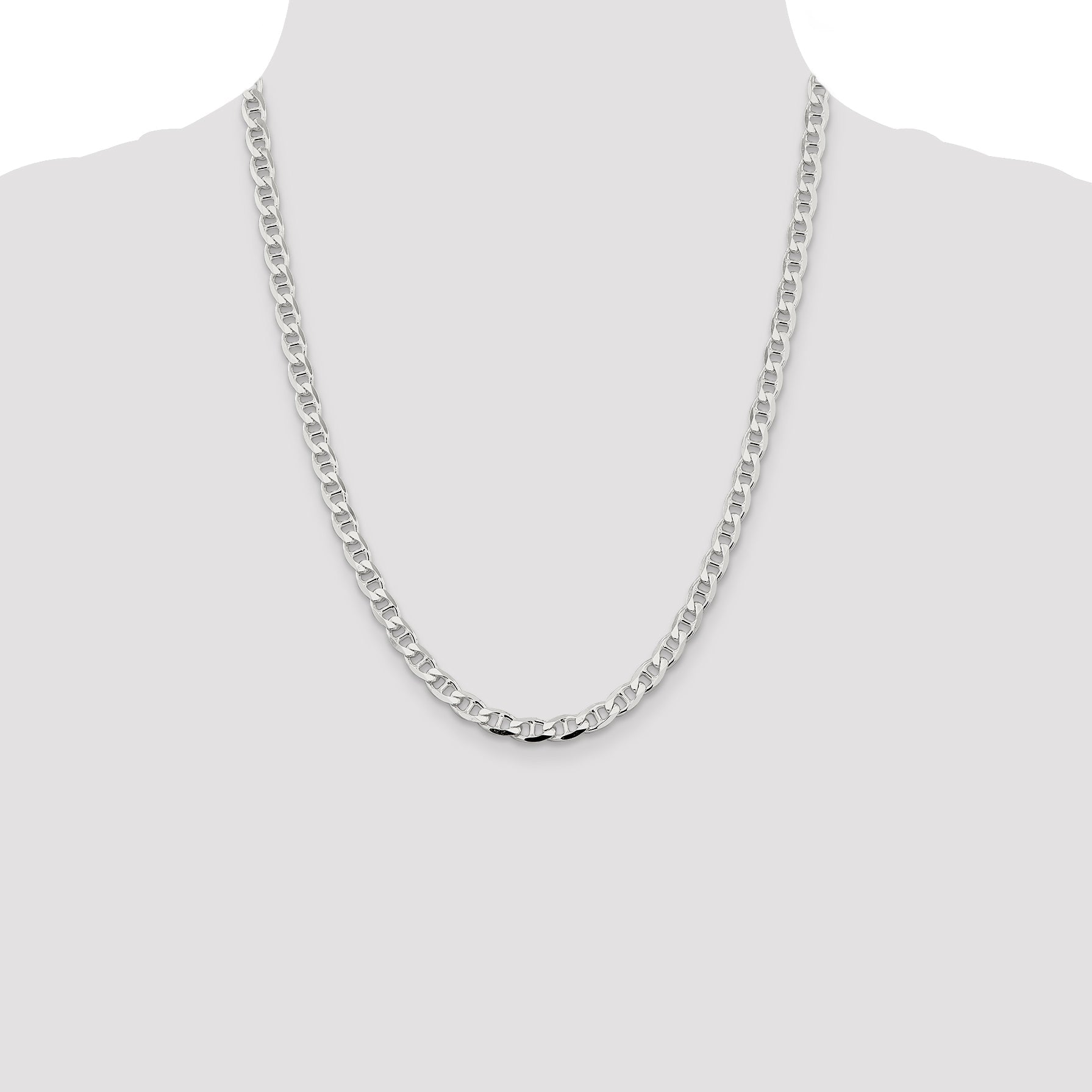 22 Inch Sterling Silver 5.7mm D/C Flat Anchor Curb Chain Necklace