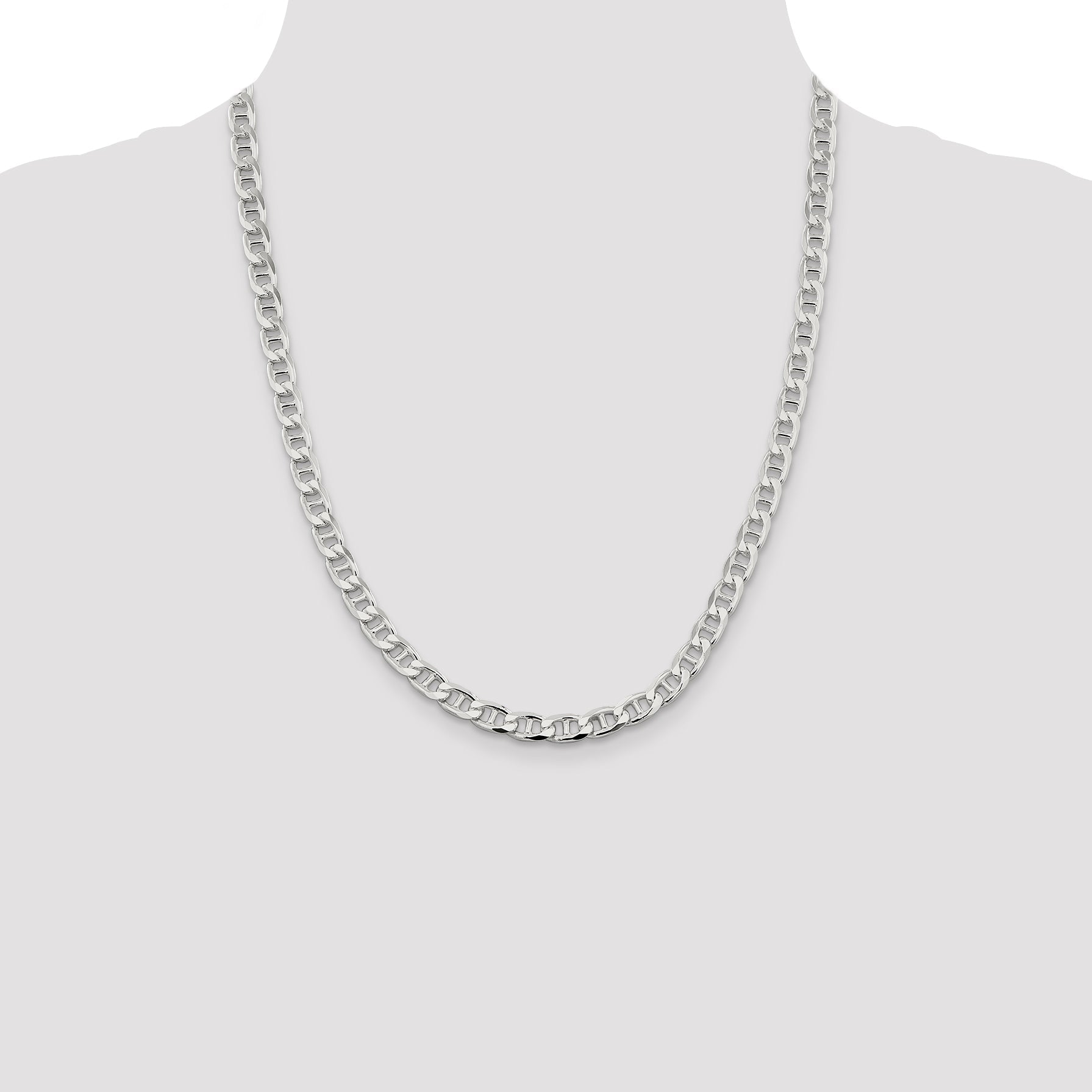 22 Inch Sterling Silver 6.5mm D/C Flat Anchor Curb Chain Necklace