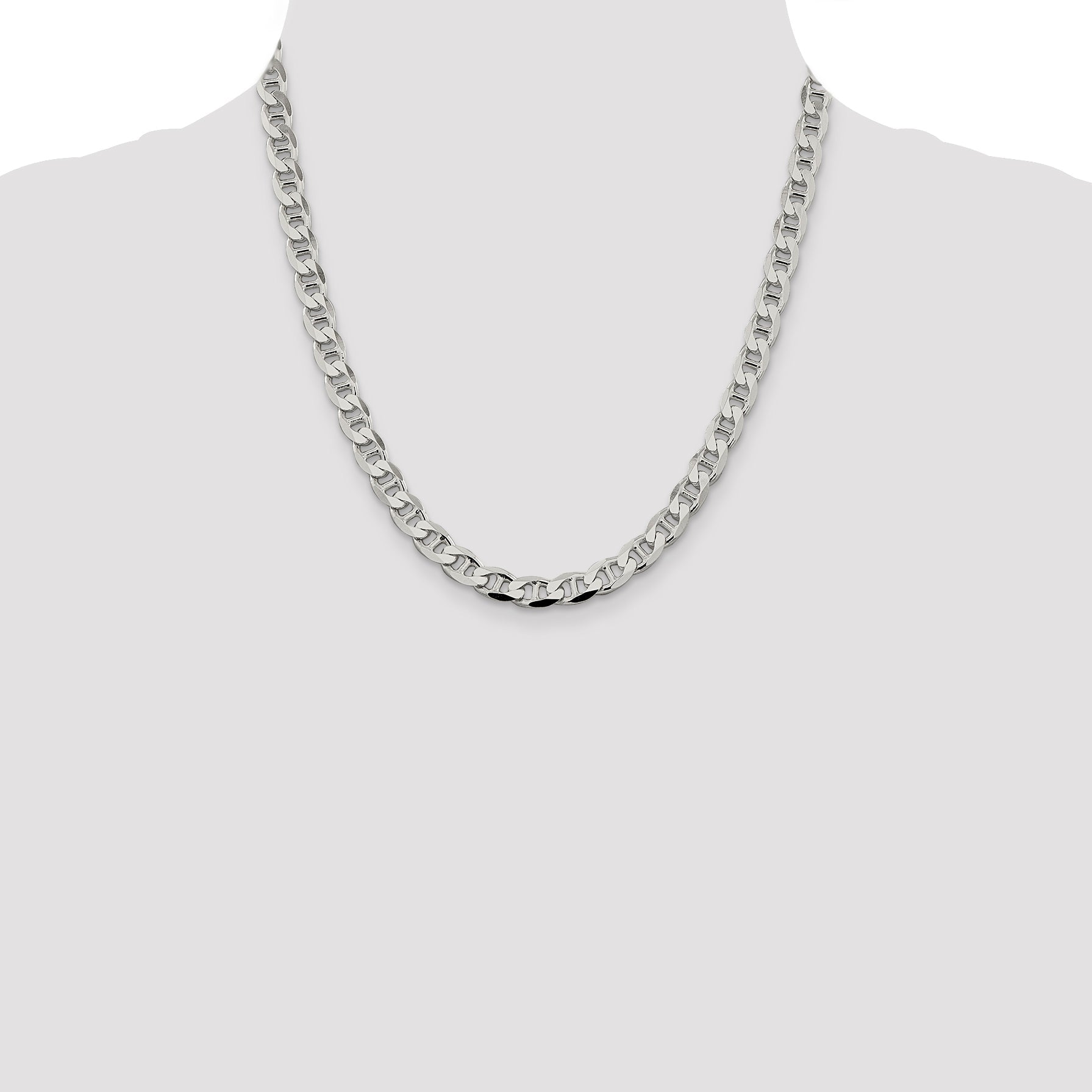 20 Inch Sterling Silver 7.4mm D/C Flat Anchor Curb Chain Necklace