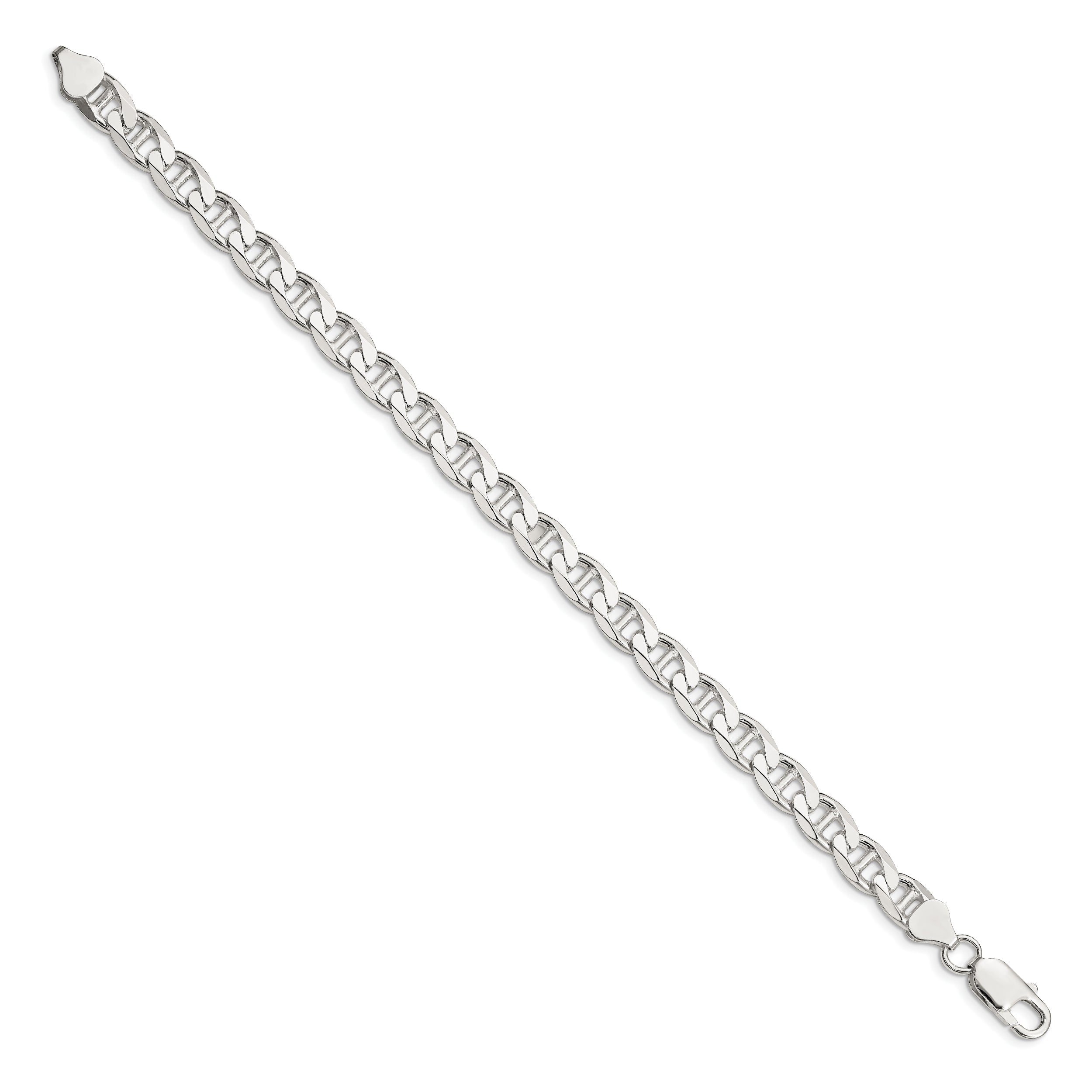 8 Inch Sterling Silver 7.4mm D/C Flat Anchor Curb Chain Bracelet