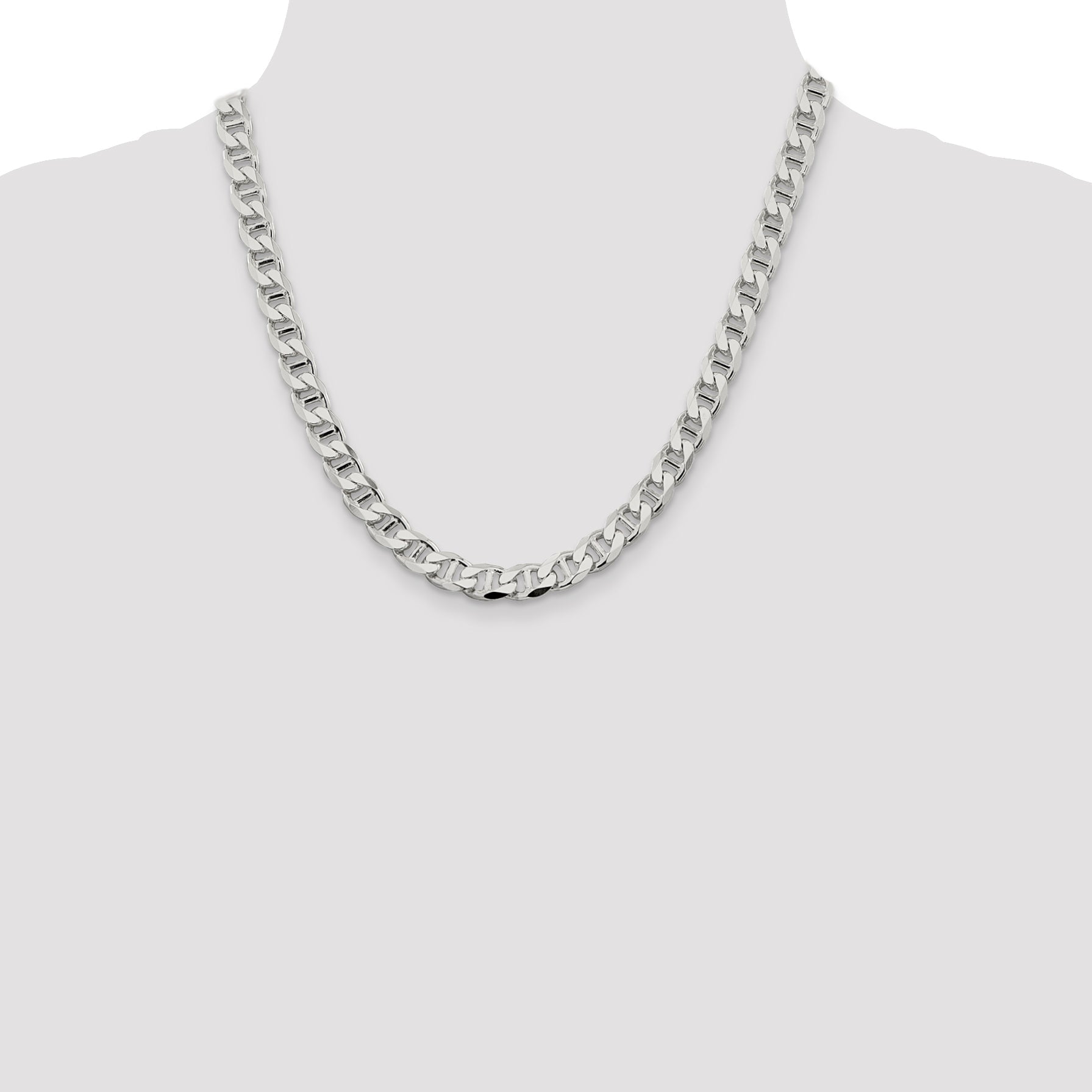 20 Inch Sterling Silver 8.25mm D/C Flat Anchor Curb Chain Necklace