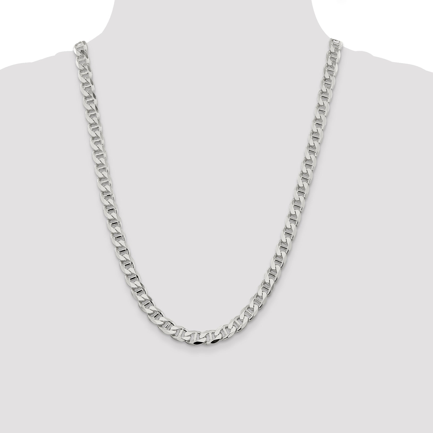 24 Inch Sterling Silver 8.25mm D/C Flat Anchor Curb Chain Necklace
