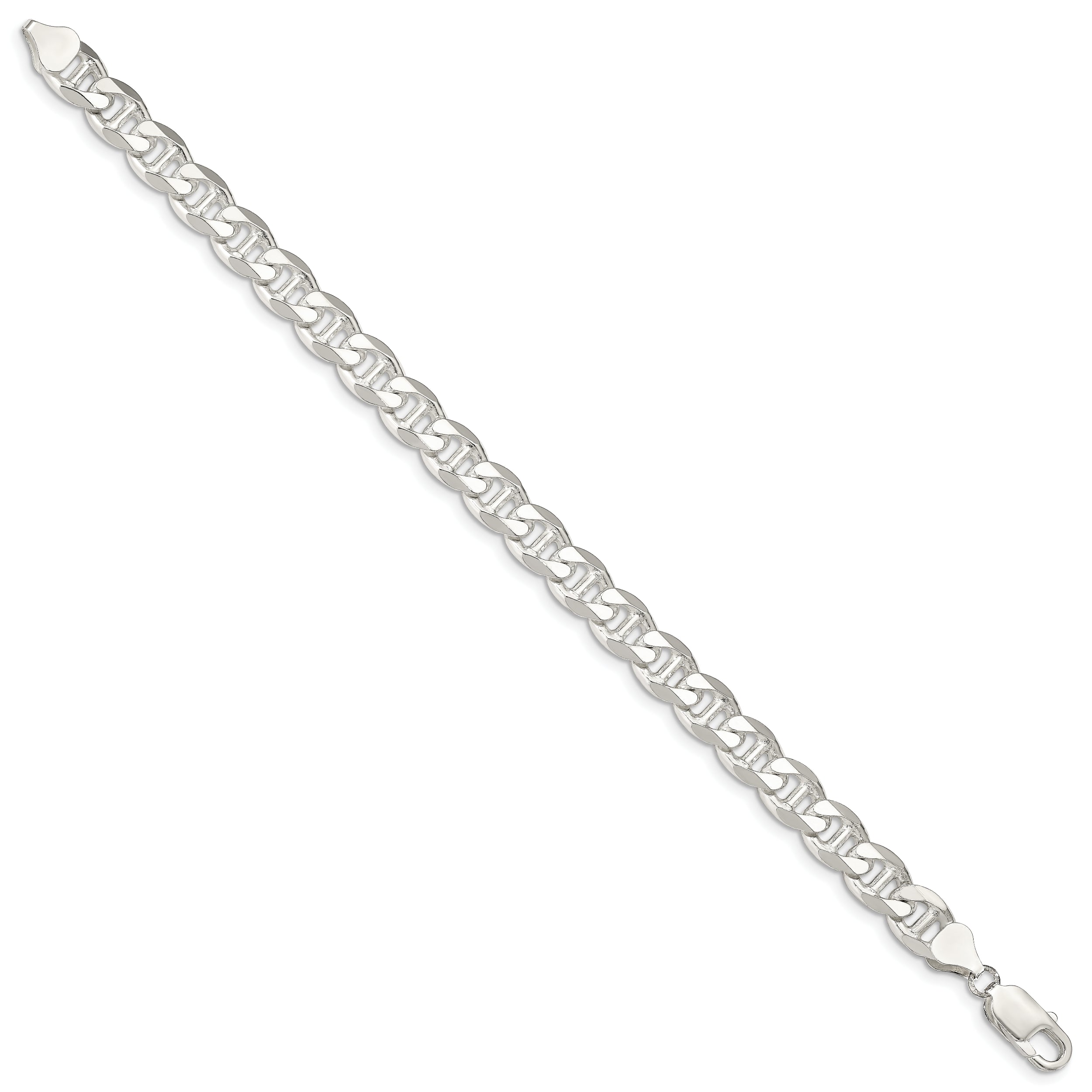 8 Inch Sterling Silver 8.25mm D/C Flat Anchor Curb Chain Bracelet