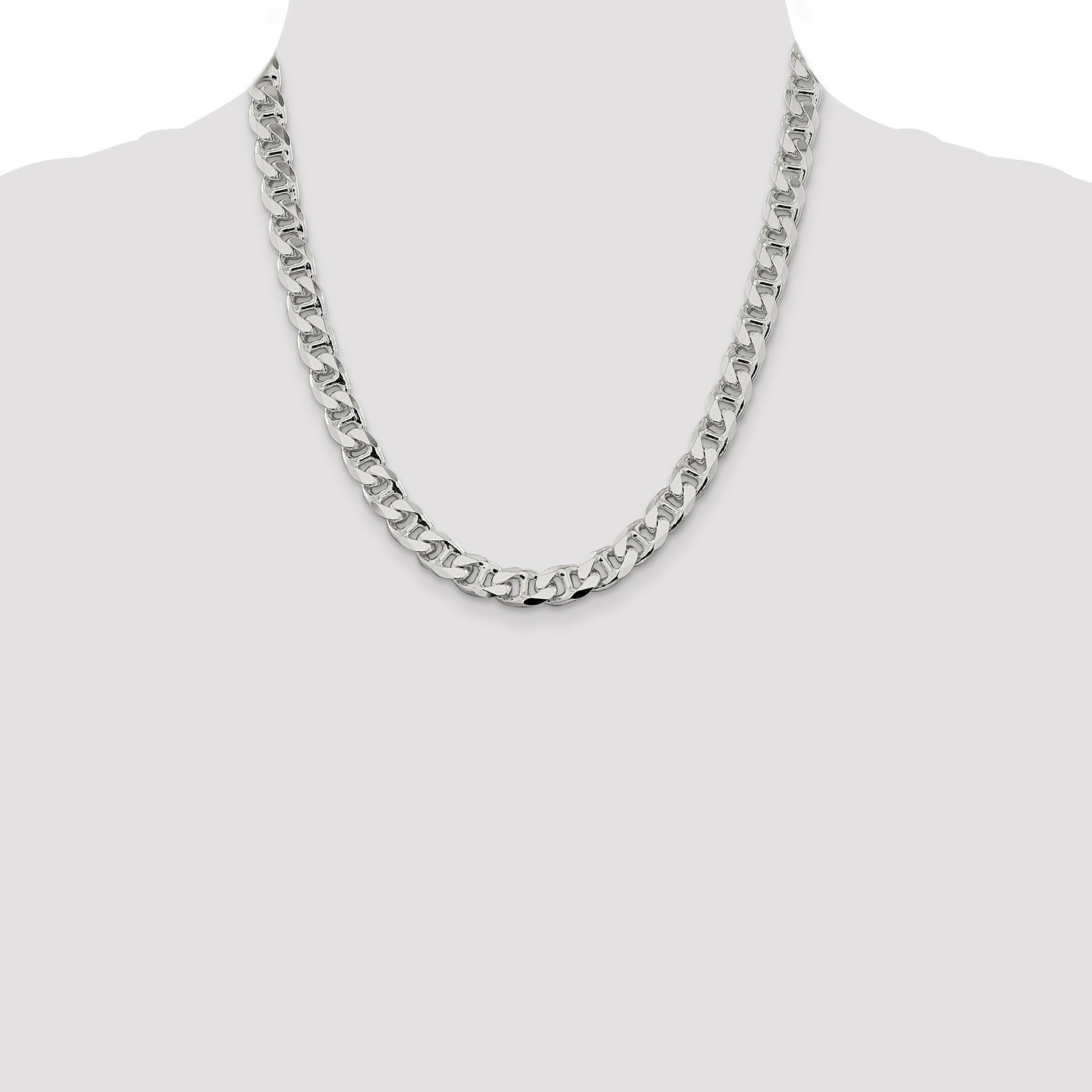 20 Inch Sterling Silver 9mm D/C Flat Anchor Curb Chain Necklace