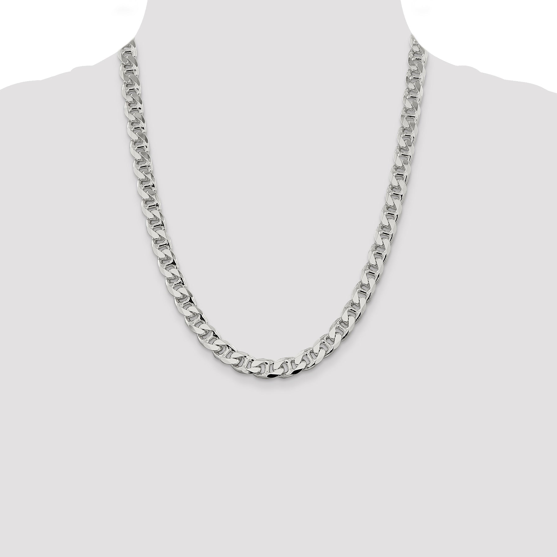 22 Inch Sterling Silver 9mm D/C Flat Anchor Curb Chain Necklace