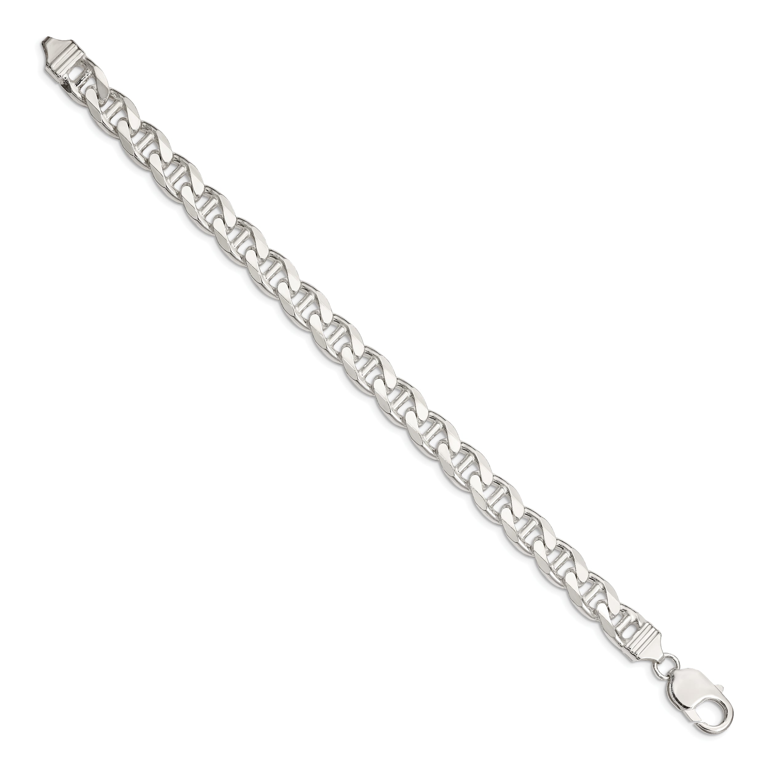 8 Inch Sterling Silver 9mm D/C Flat Anchor Curb Chain Bracelet