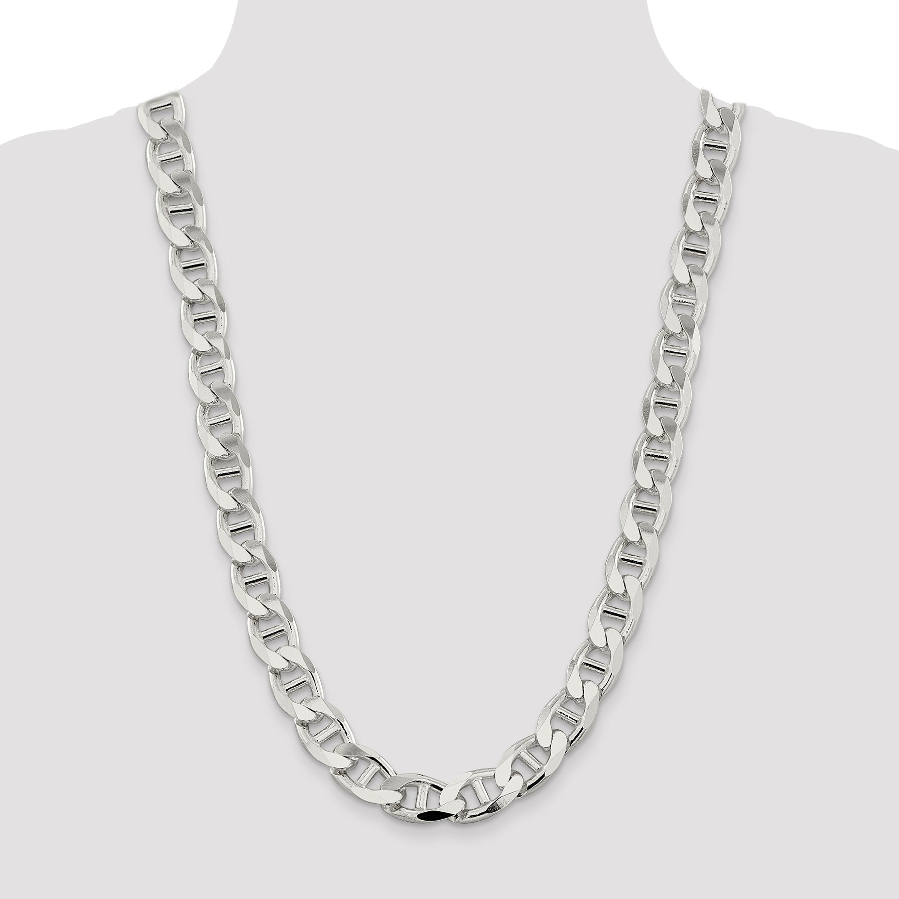 26 Inch Sterling Silver 13.5mm D/C Flat Anchor Curb Chain Necklace