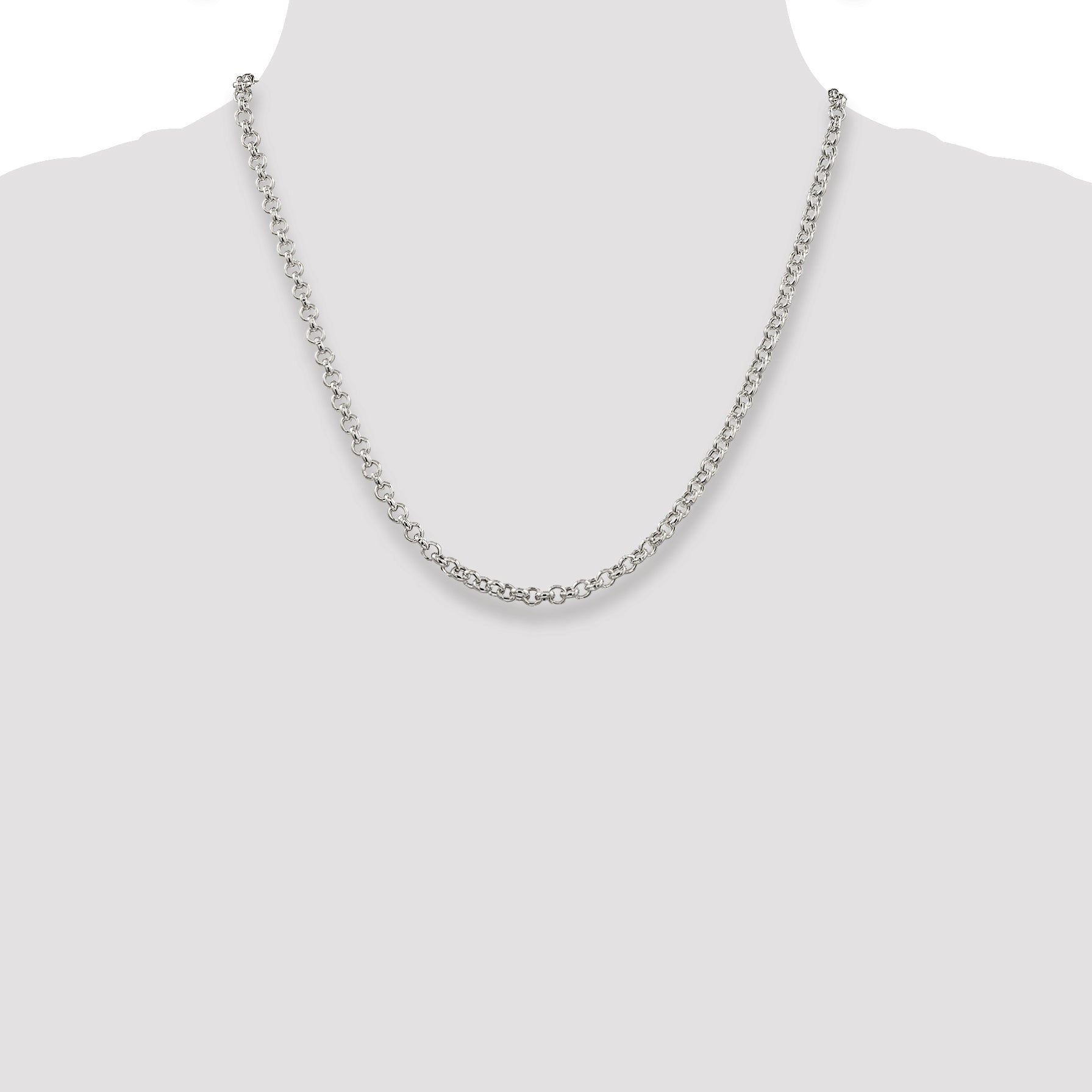 20 Inch Sterling Silver 4.25mm Semi-Solid Rolo Chain Necklace