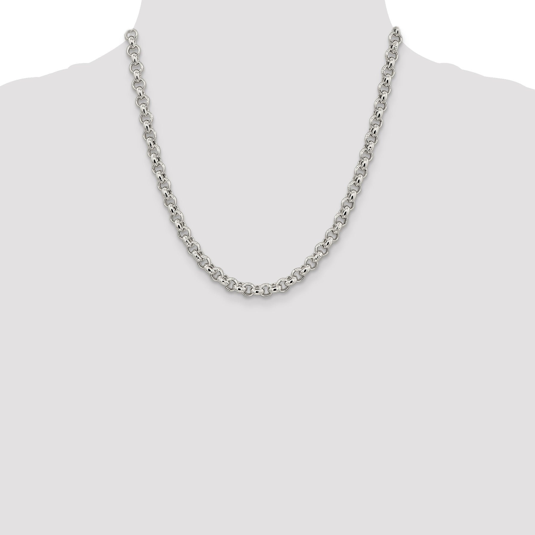20 Inch Sterling Silver 6.5mm Semi-Solid Rolo Chain Necklace
