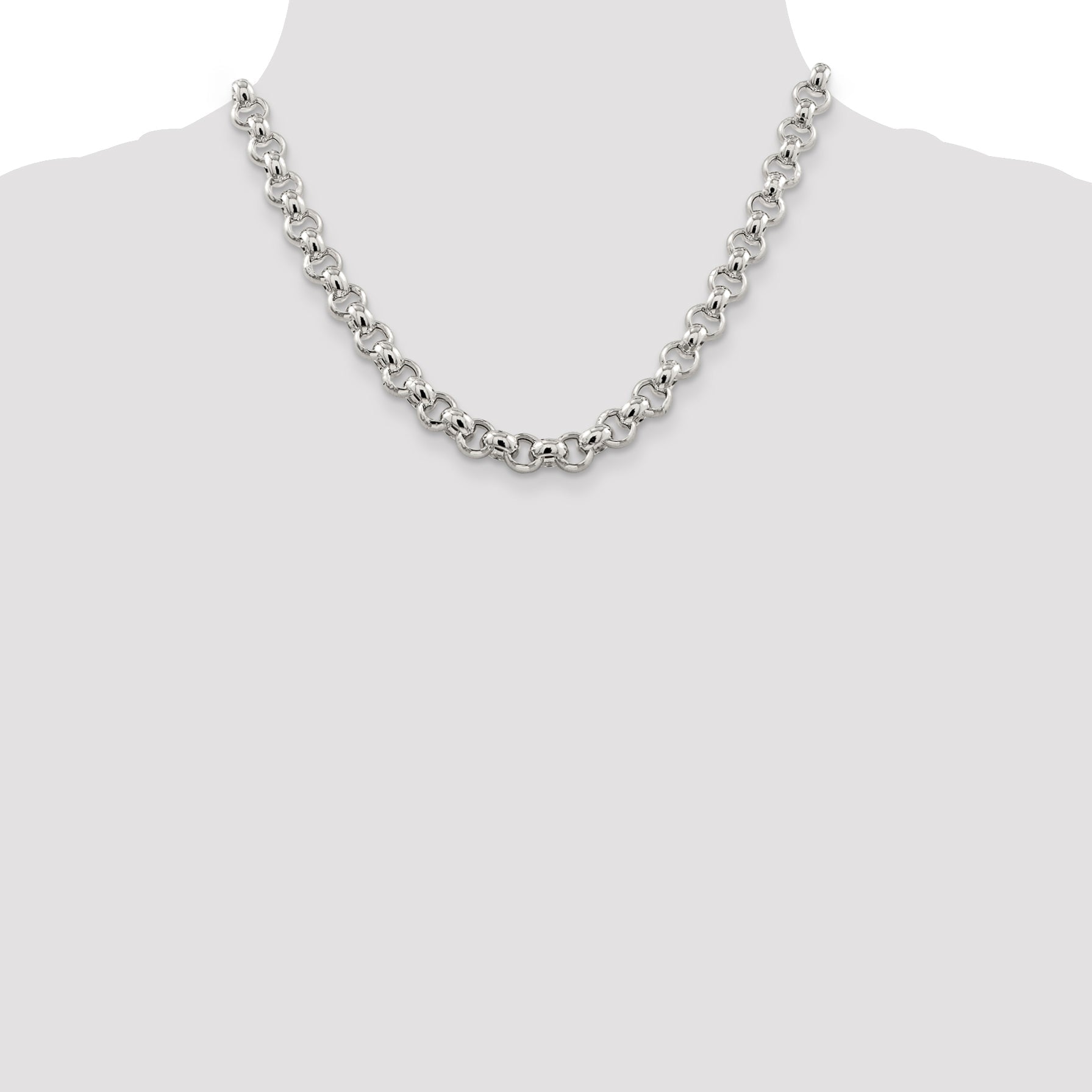 18 Inch Sterling Silver 9.5mm Semi-Solid Rolo Chain Necklace
