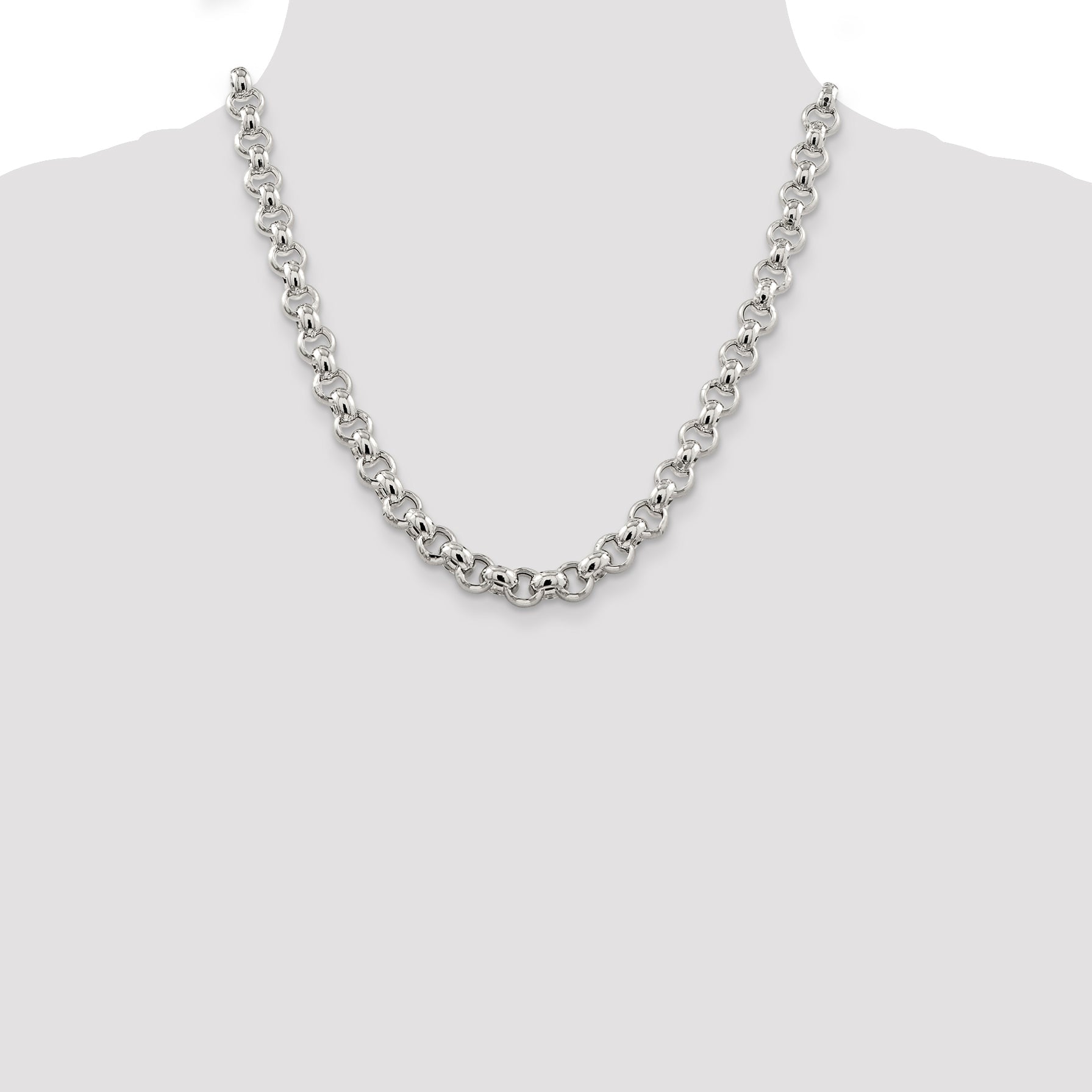 20 Inch Sterling Silver 9.5mm Semi-Solid Rolo Chain Necklace