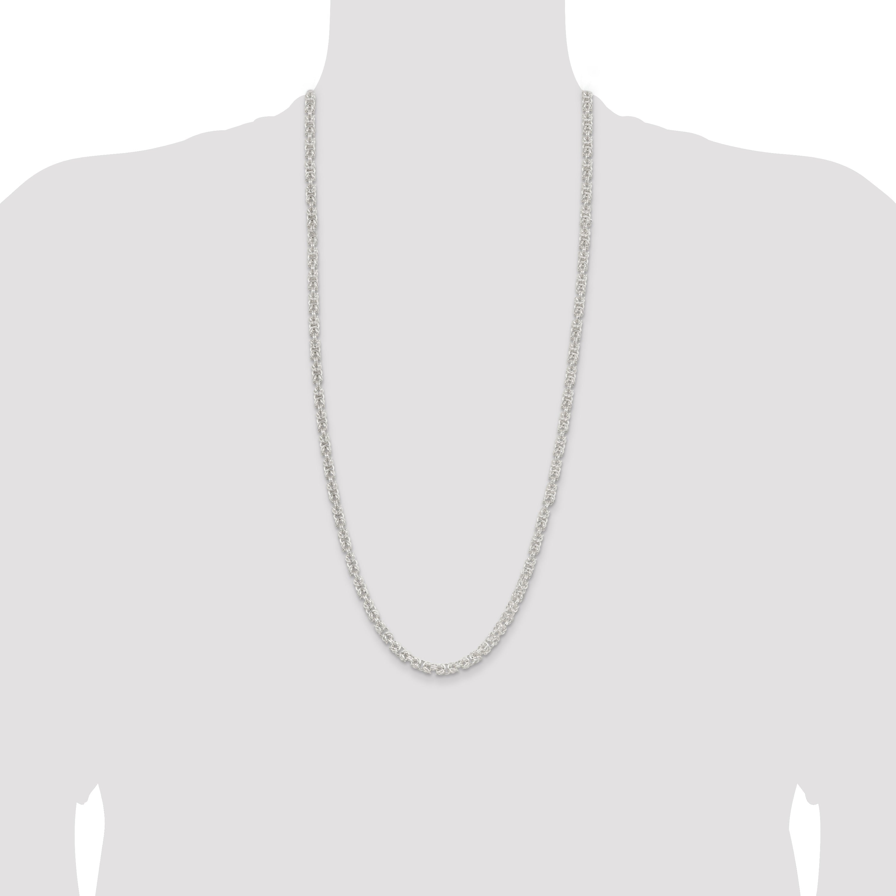 30 Inch Sterling Silver 4.75mm Rounded Byzantine Chain Necklace