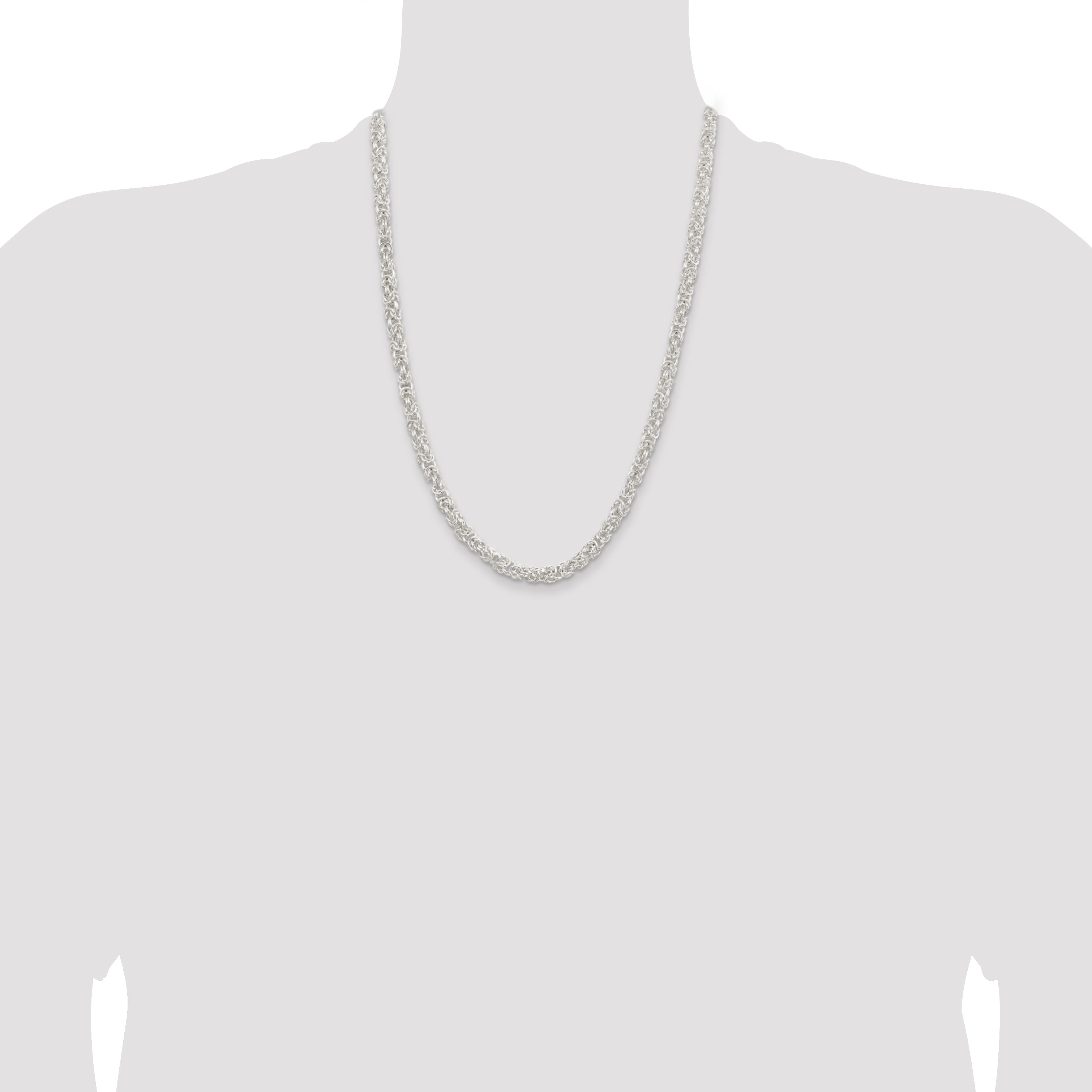 24 Inch Sterling Silver 5.5mm Rounded Byzantine Chain Necklace