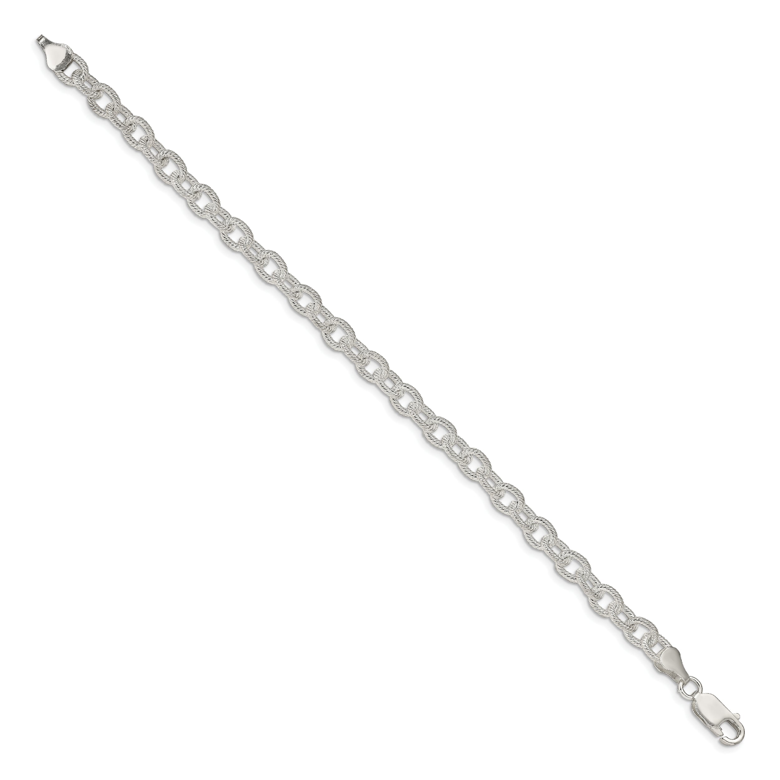 7 Inch Sterling Silver 6.25mm Fancy Patterned Rolo Chain Bracelet