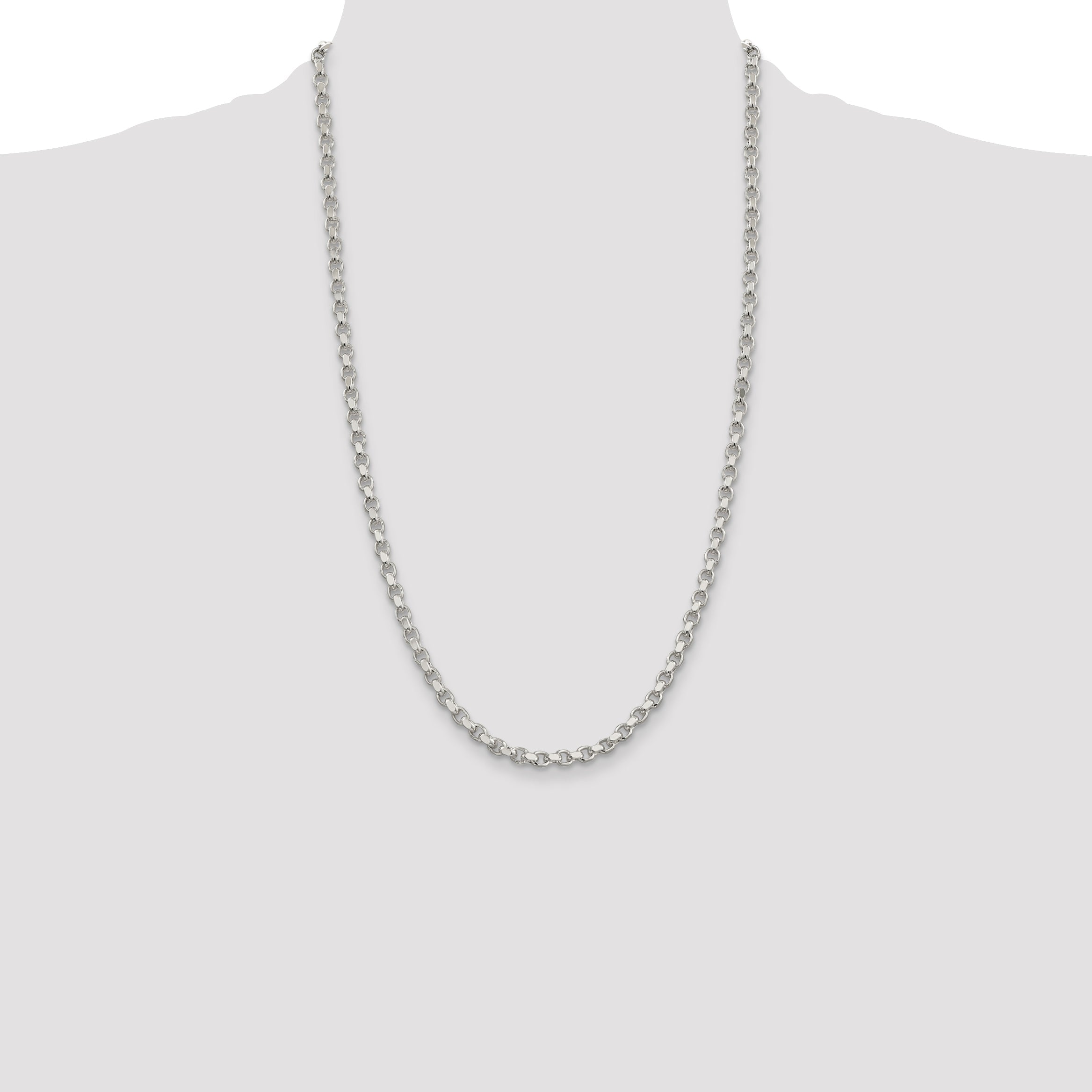 26 Inch Sterling Silver 4mm Diamond-Cut Rolo Chain Necklace
