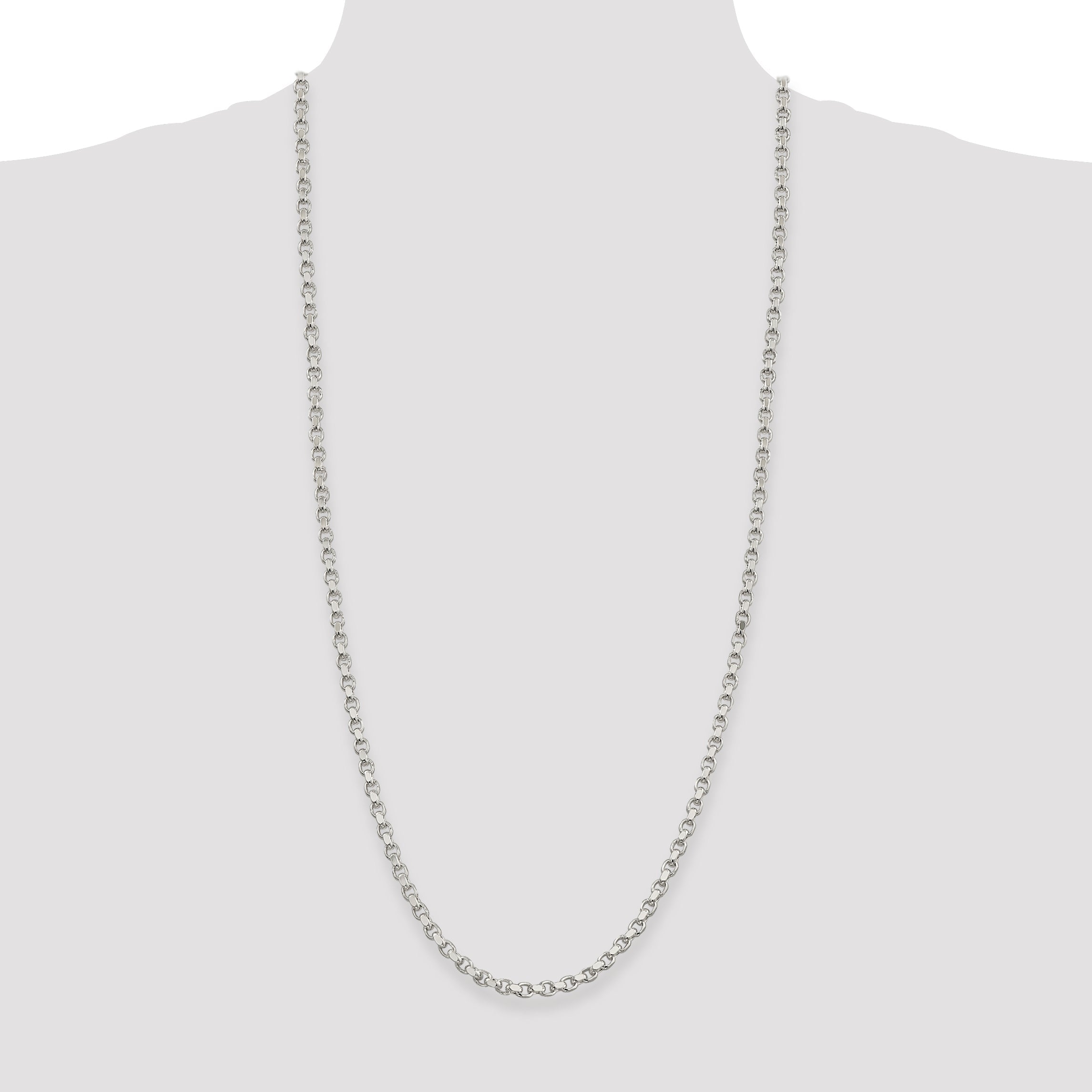 30 Inch Sterling Silver 4mm Diamond-Cut Rolo Chain Necklace