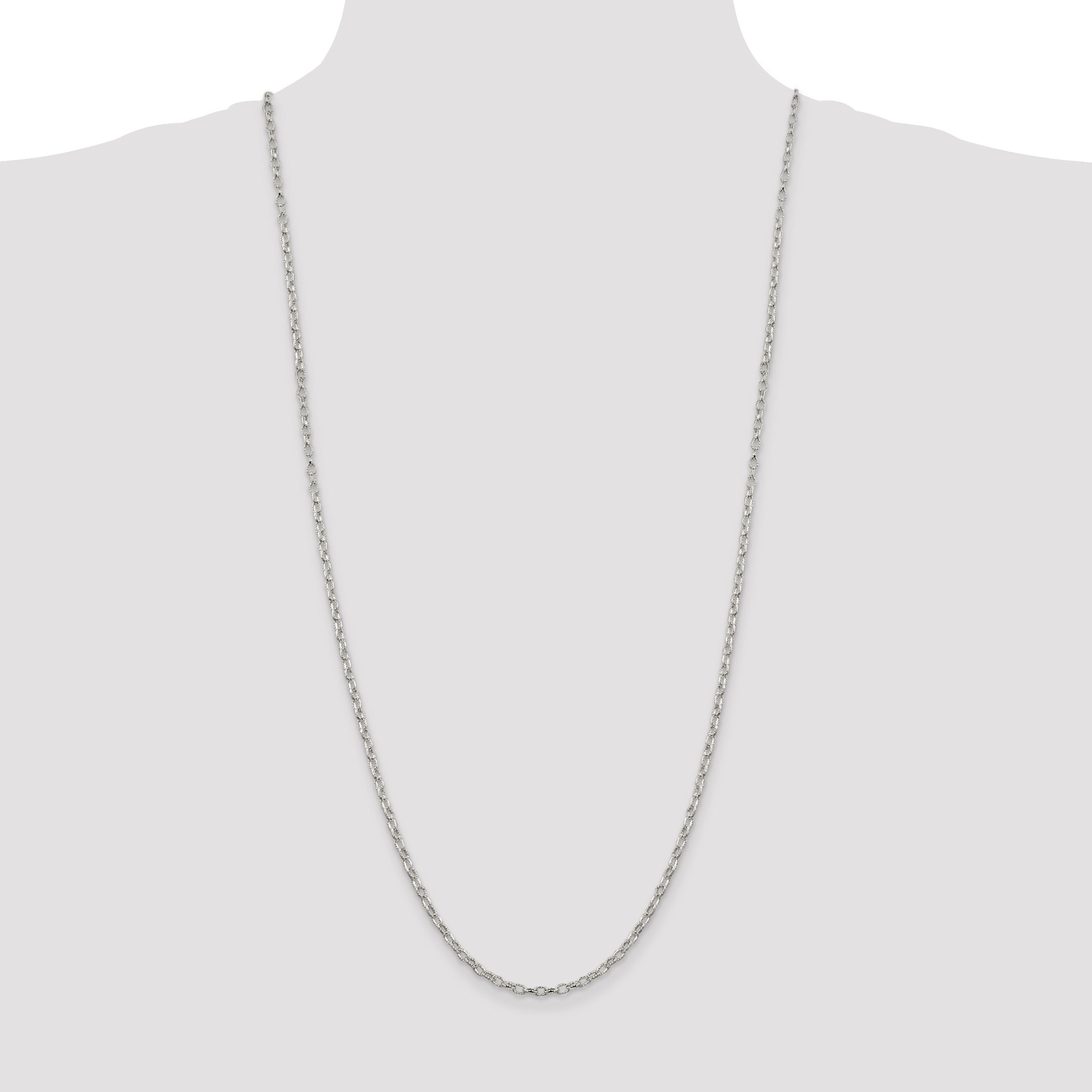 30 Inch Sterling Silver 3mm Fancy Patterned Rolo Chain Necklace
