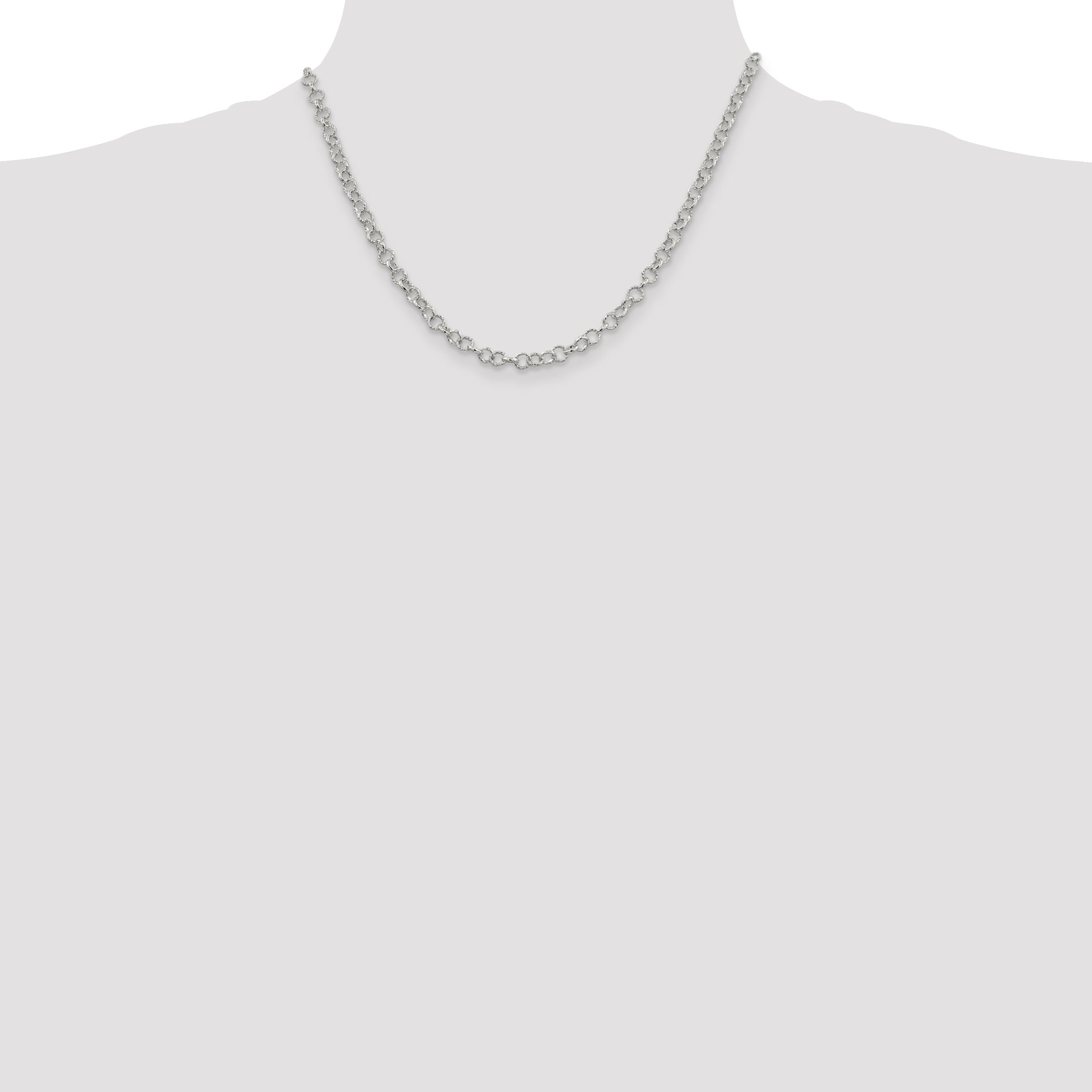 18 Inch Sterling Silver 4.55mm Fancy Patterned Rolo Chain Necklace