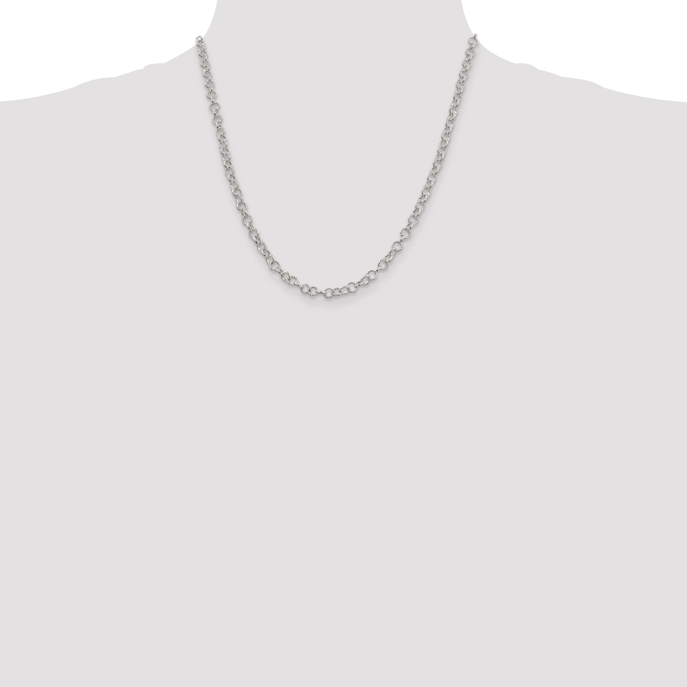 20 Inch Sterling Silver 4.55mm Fancy Patterned Rolo Chain Necklace