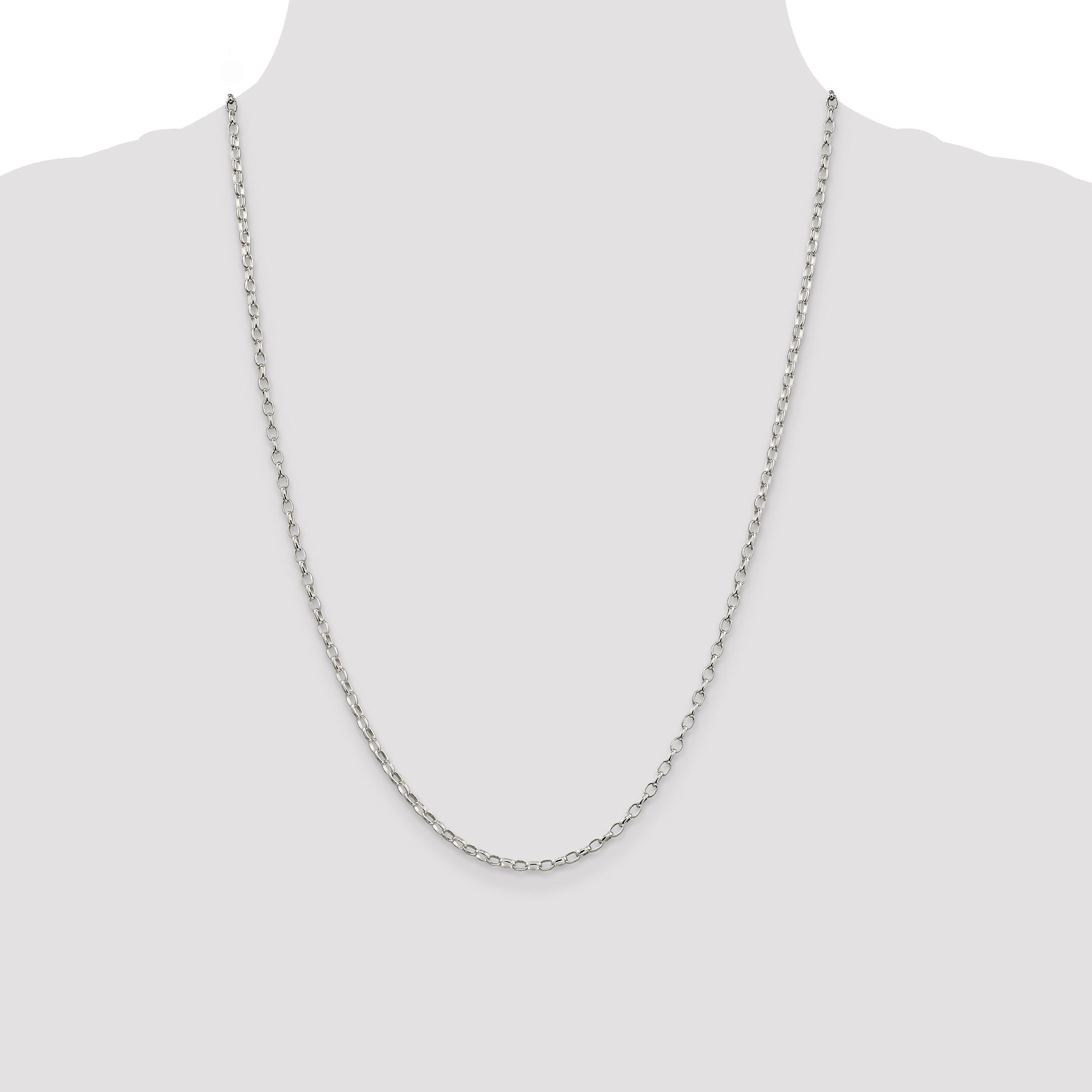 24 Inch Sterling Silver 2.5mm Oval Fancy Rolo Chain Necklace