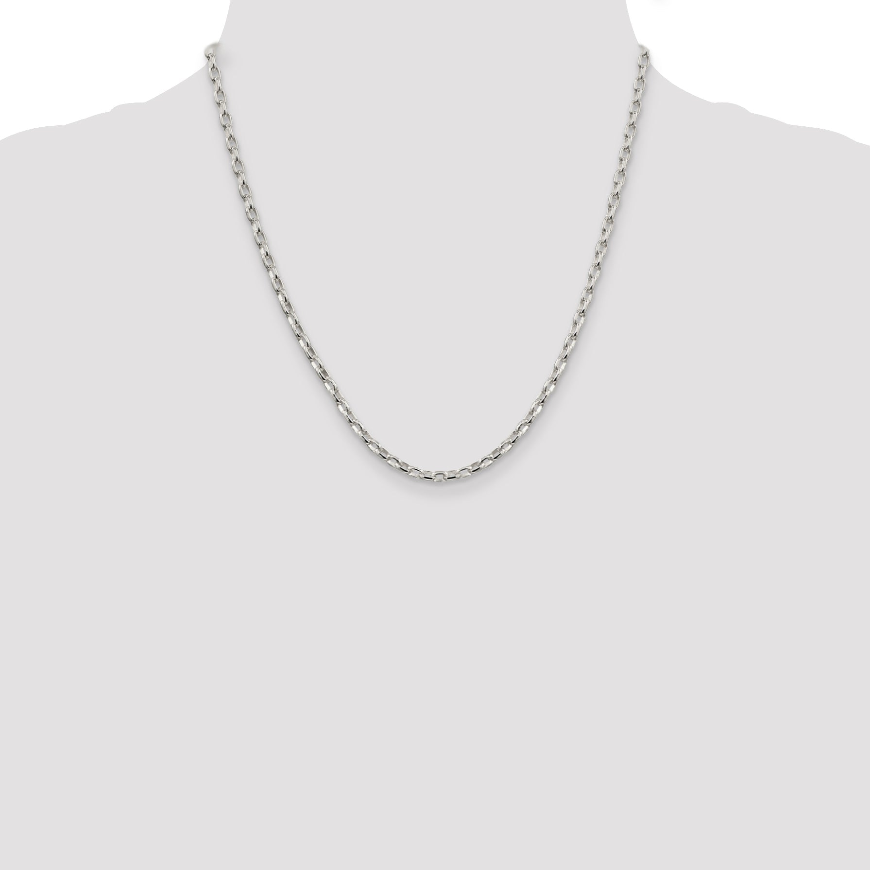 20 Inch Sterling Silver 3.2mm Oval Fancy Rolo Chain Necklace