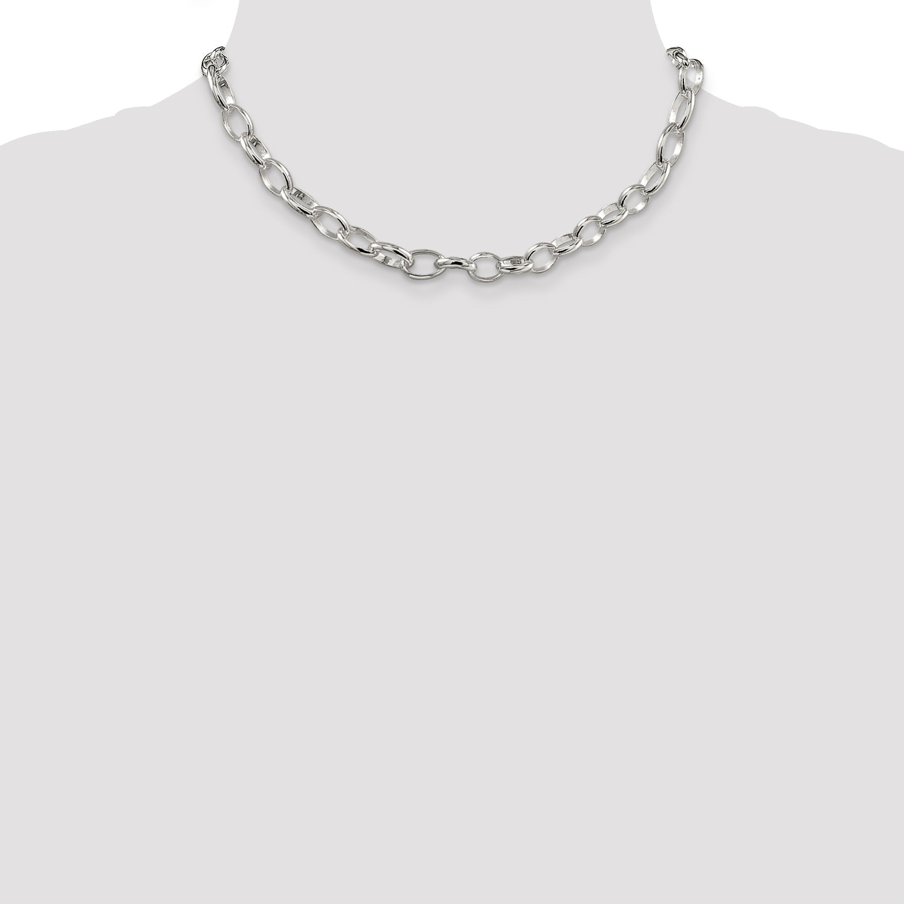 16 Inch Sterling Silver 8mm Fancy Rolo Chain Necklace