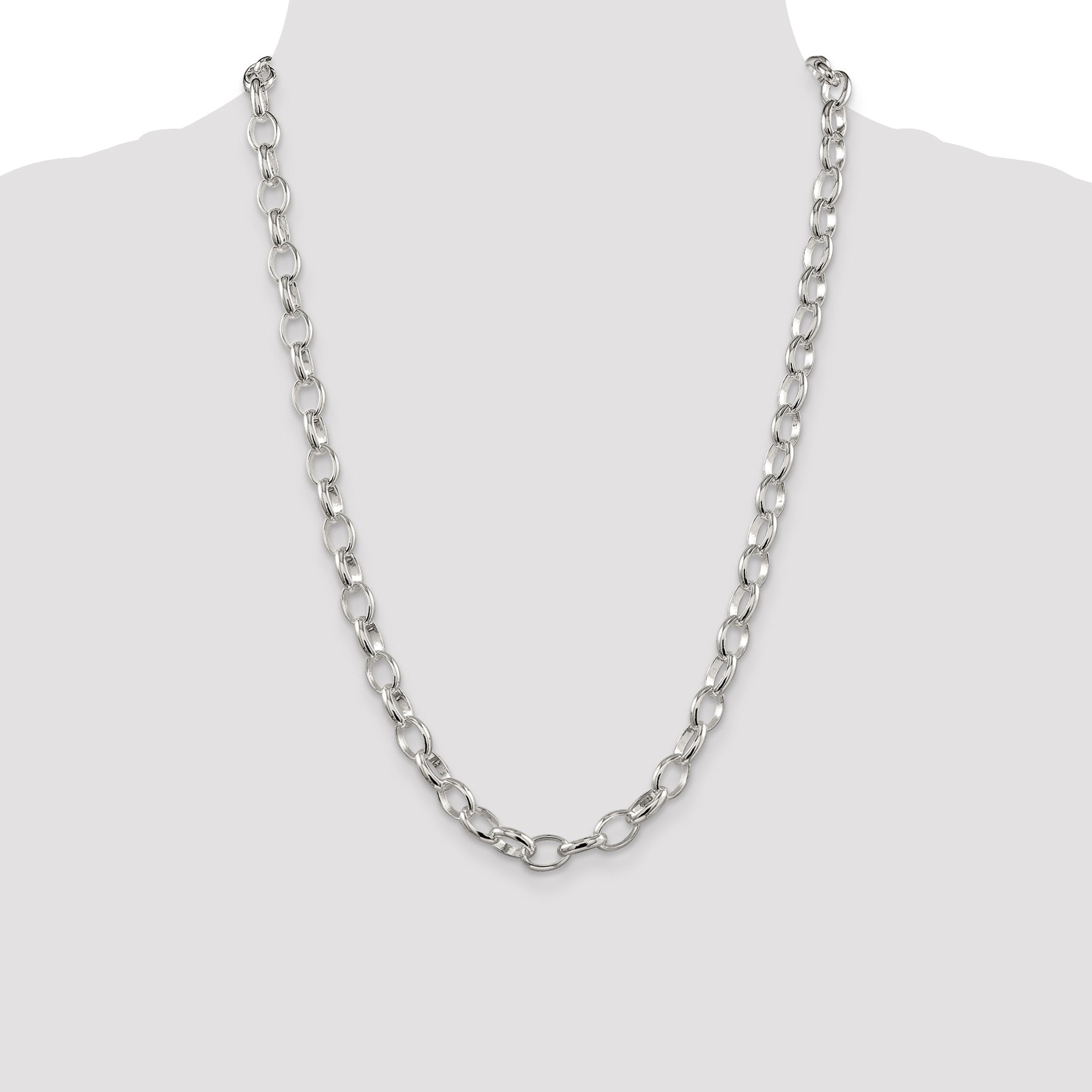 24 Inch Sterling Silver 8mm Fancy Rolo Chain Necklace