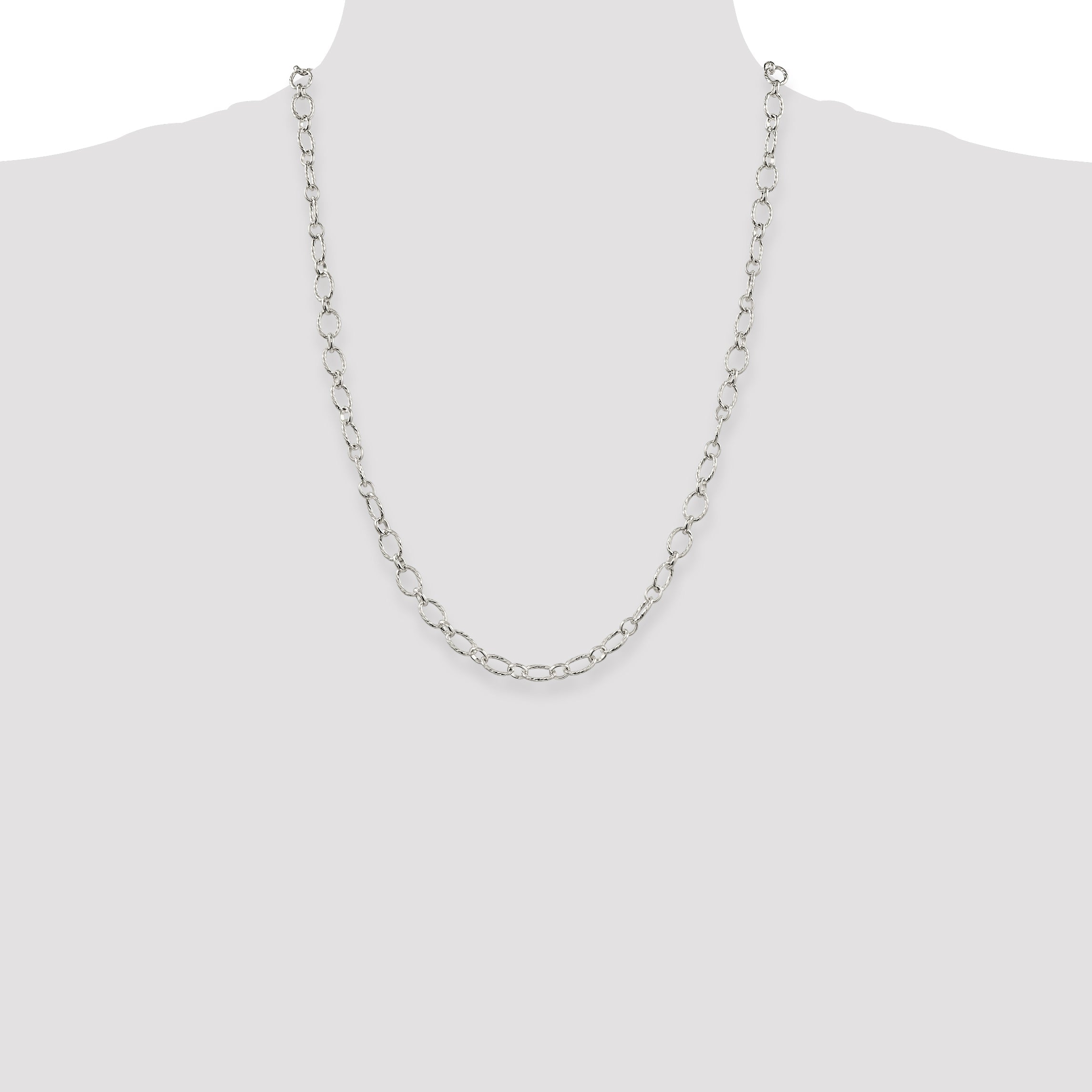 24 Inch Sterling Silver 6.1mm Fancy Patterned Rolo Chain Necklace