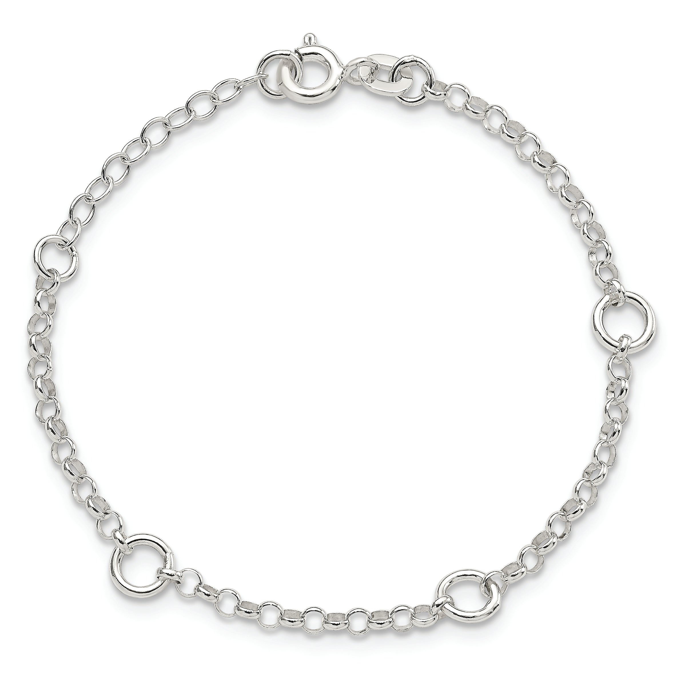 6 Inch Sterling Silver Polished Fancy Rolo Chain Children'S Bracelet