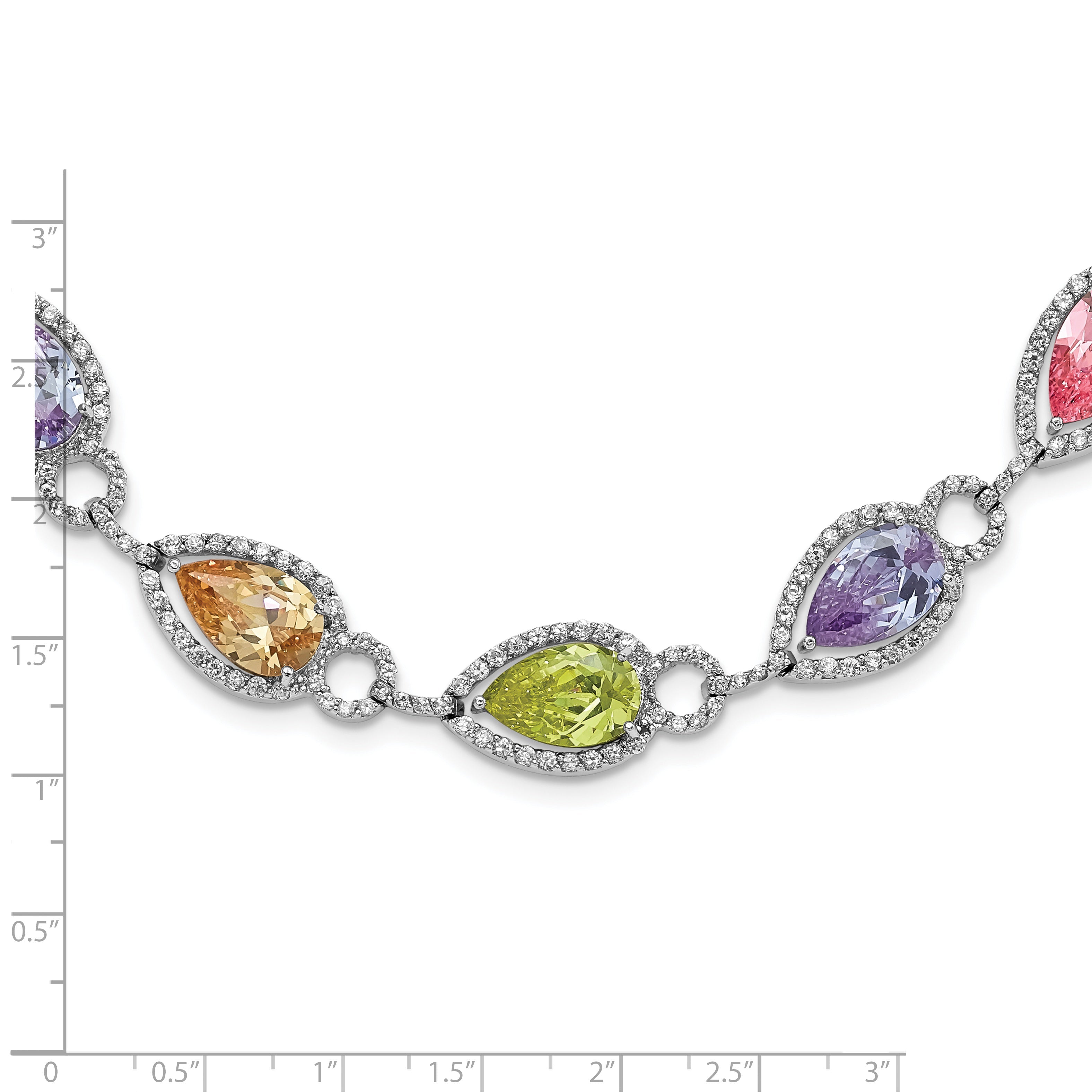 Sterling Silver Multicolor Pear Shaped Cz Necklace