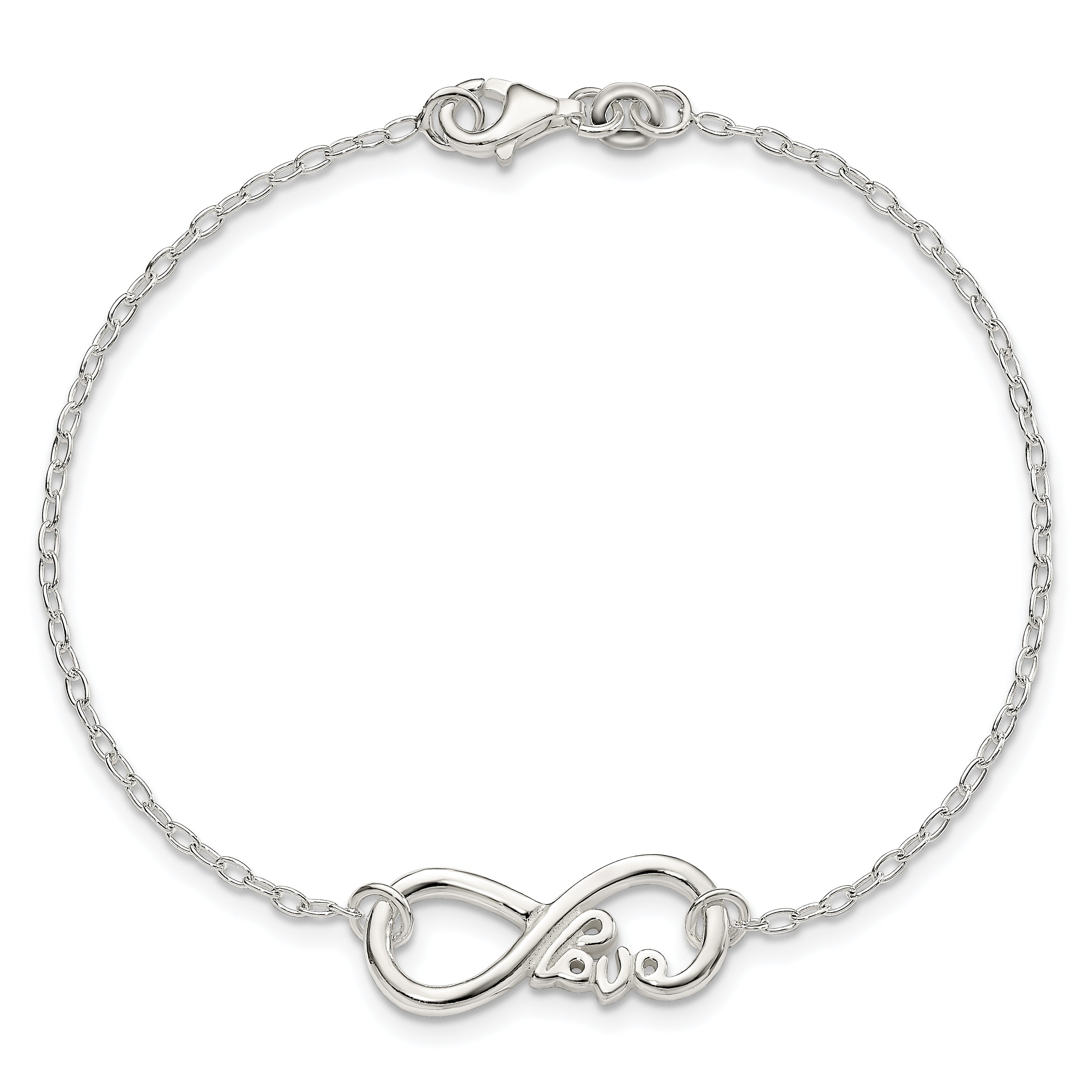 Sterling Silver Polished Infinity Sign W/Love 7.5 Inch Bracelet