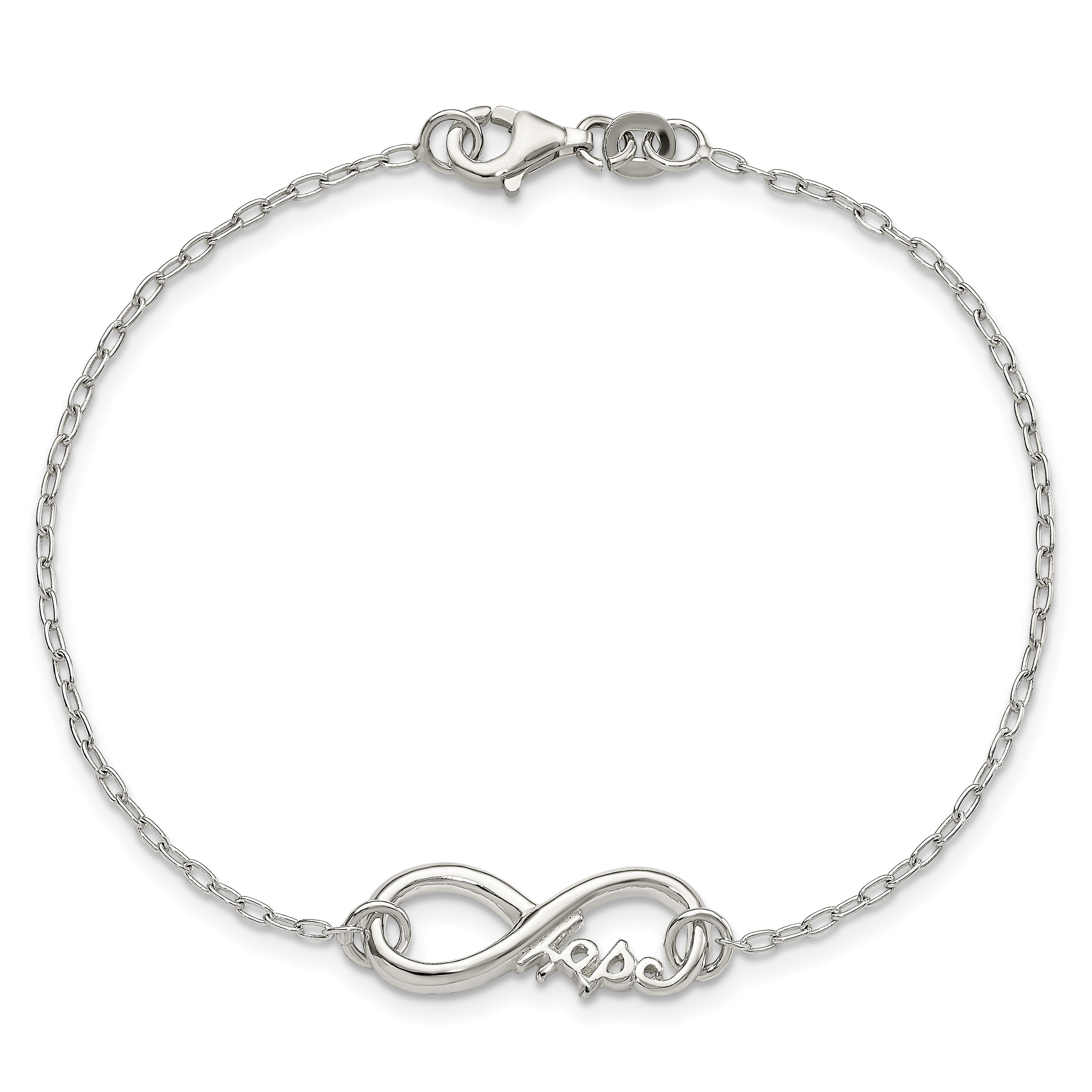 Sterling Silver Polished Infinity Sign W/Hope 7.5 Inch Bracelet