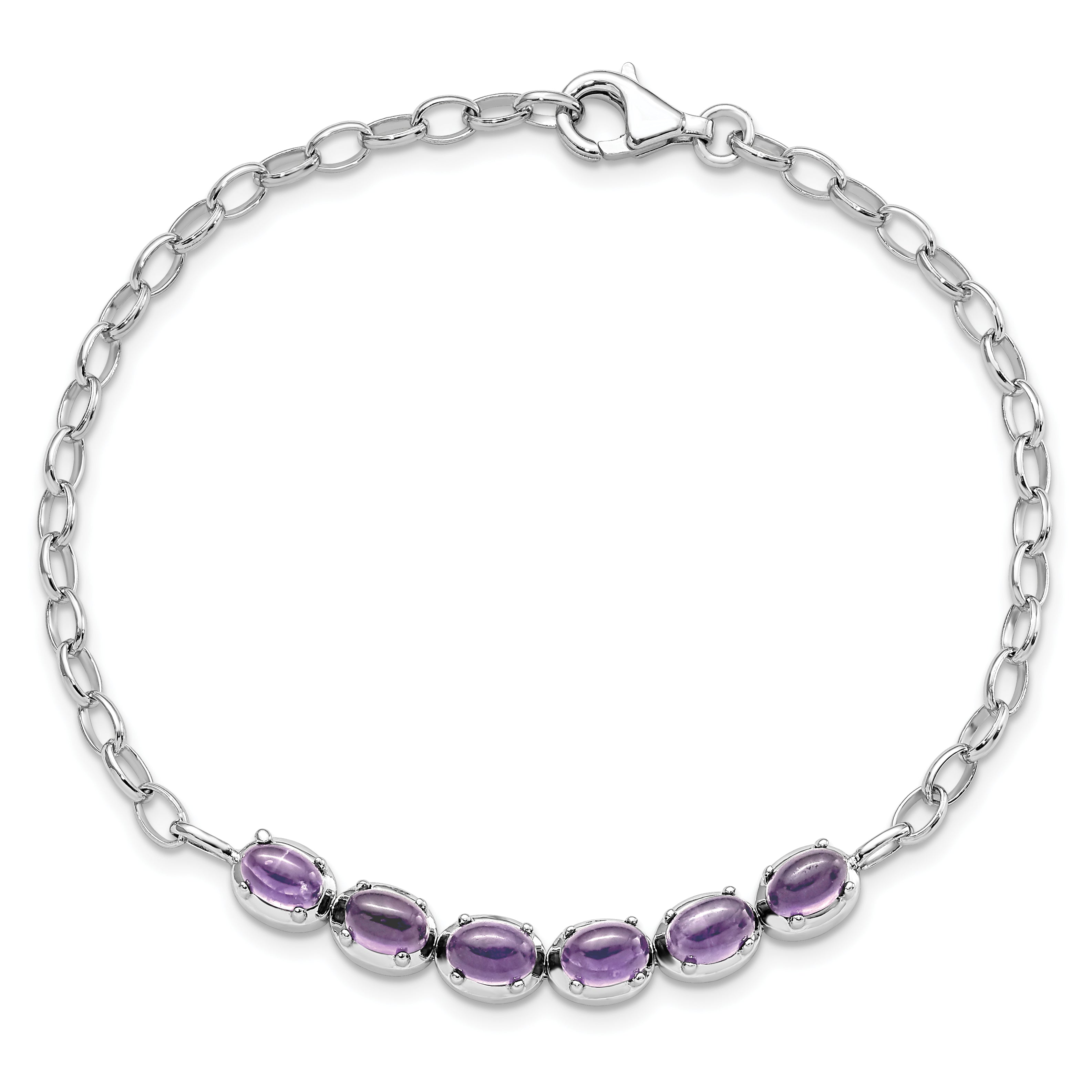 8 Inch Sterling Silver Rhodium-Plated Amethyst Bracelet