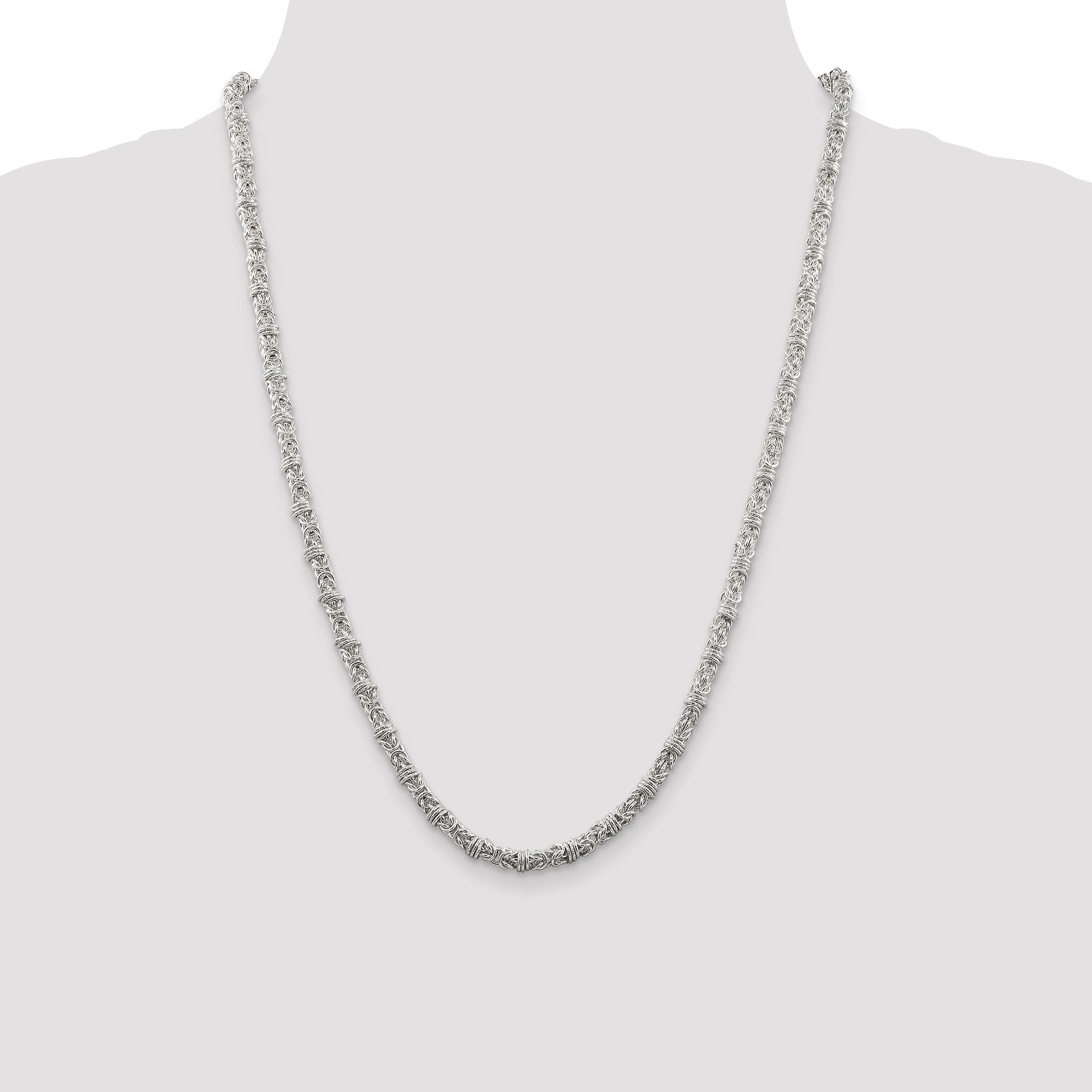 24 Inch Sterling Silver 4mm Fancy Byzantine Chain Necklace