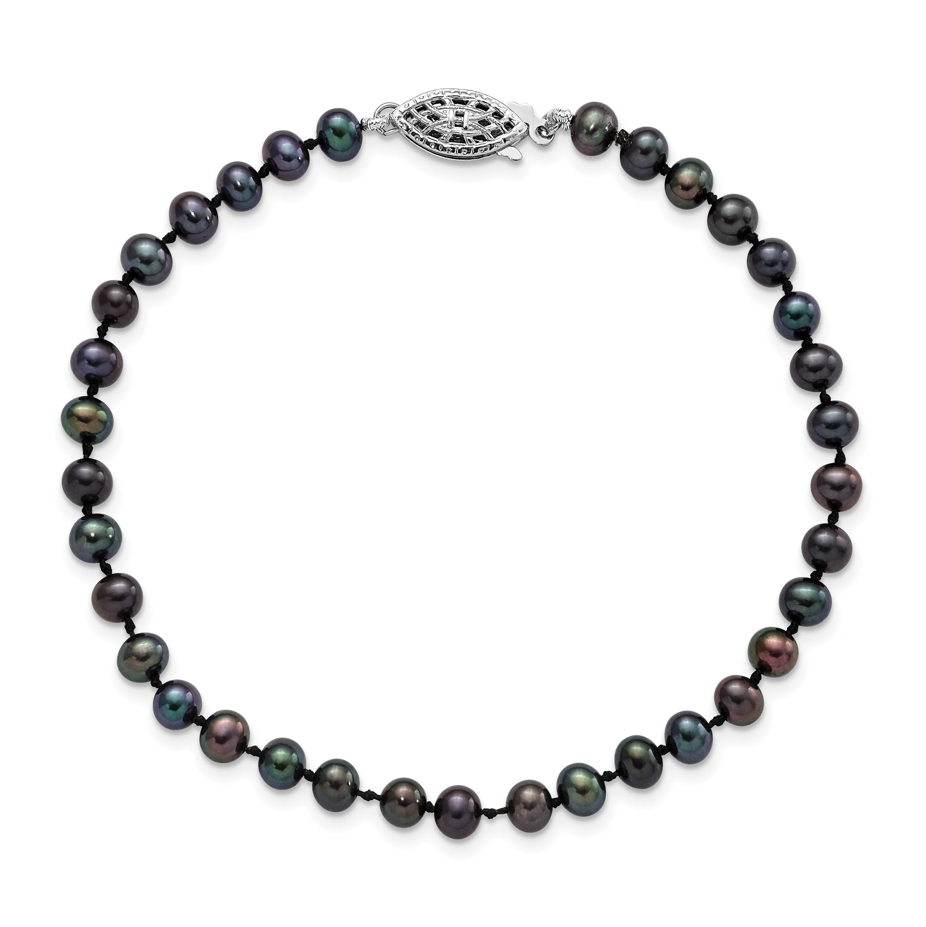 7.25 Inch Sterling Silver Rhod-Plated 4-5mm Black Fwc Pearl Bracelet