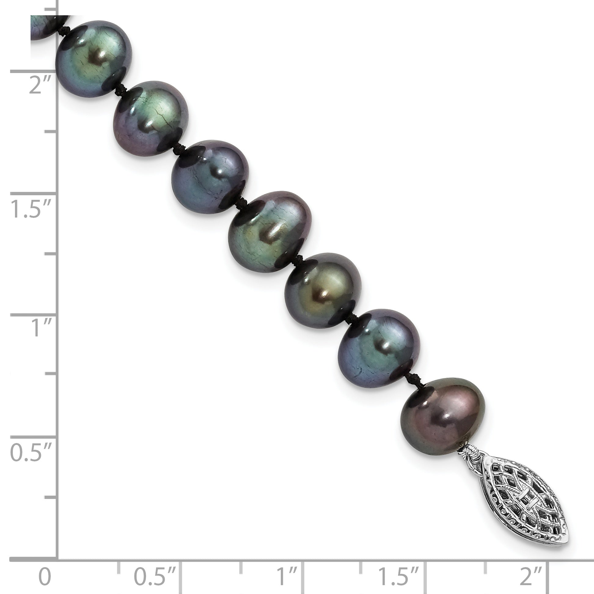 7.25 Inch Sterling Silver Rhod-Plated 7-8mm Black Fw Cultured Pearl Bracelet