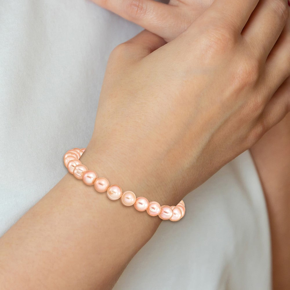 Fashion 6-7mm Pink Freshwater Cultured Pearl Stretch Bracelet