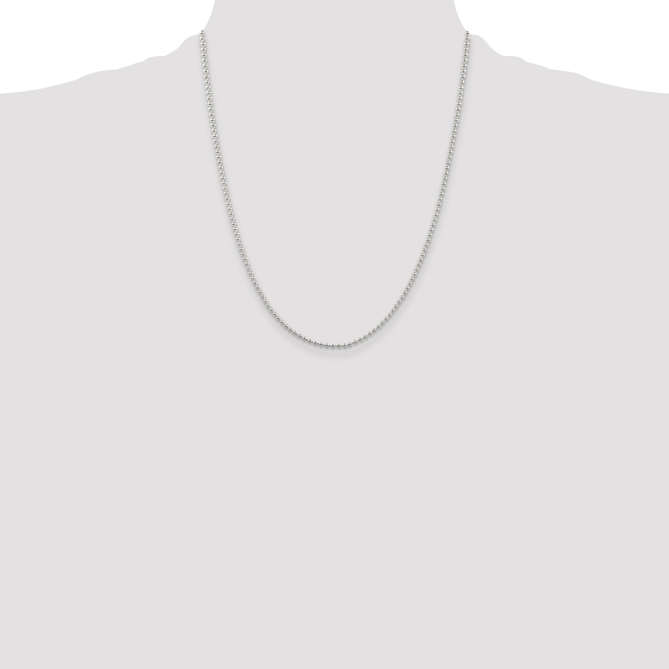 22 Inch Sterling Silver 2mm Beaded Chain W/4In Ext.