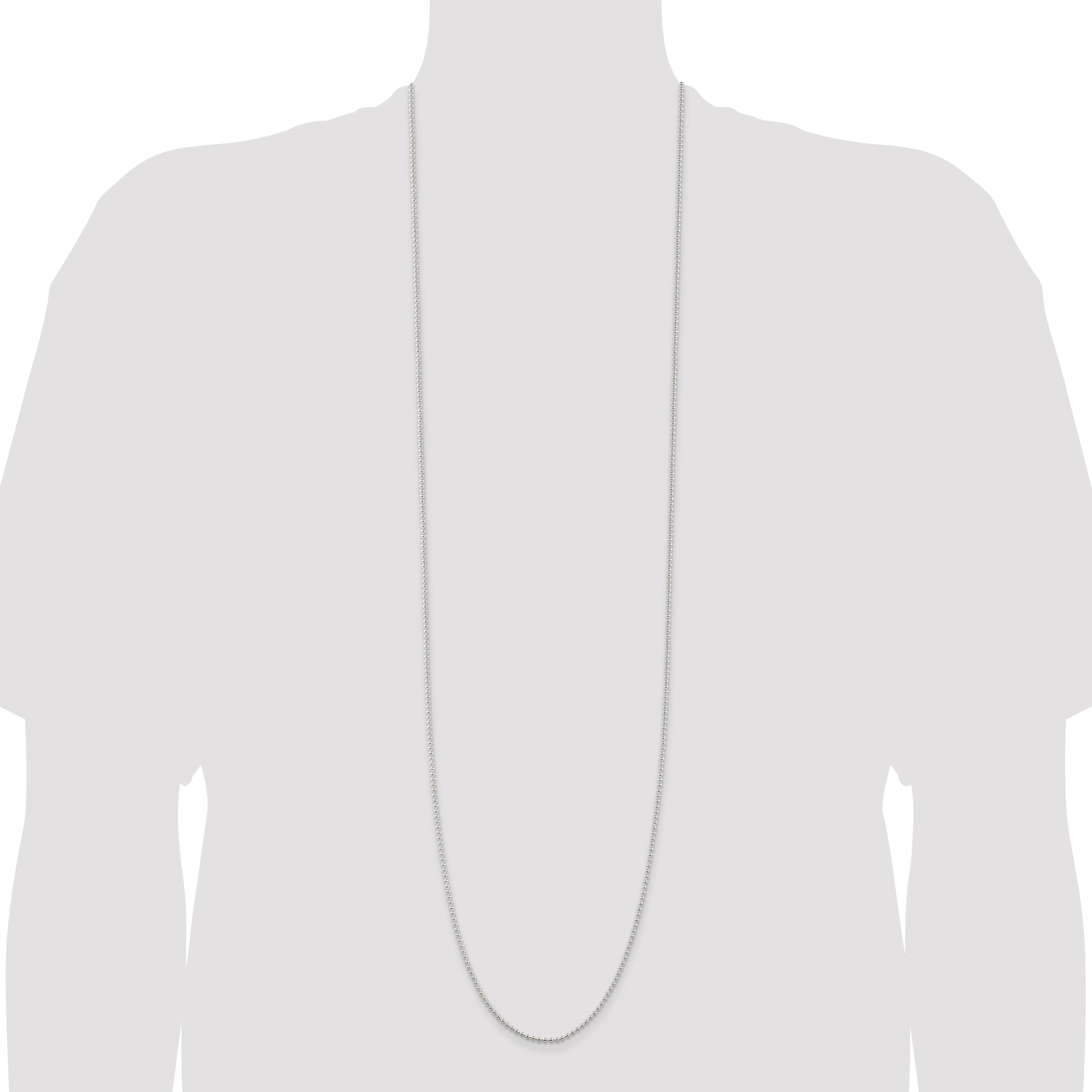 30 Inch Sterling Silver 2mm Beaded Chain Necklace