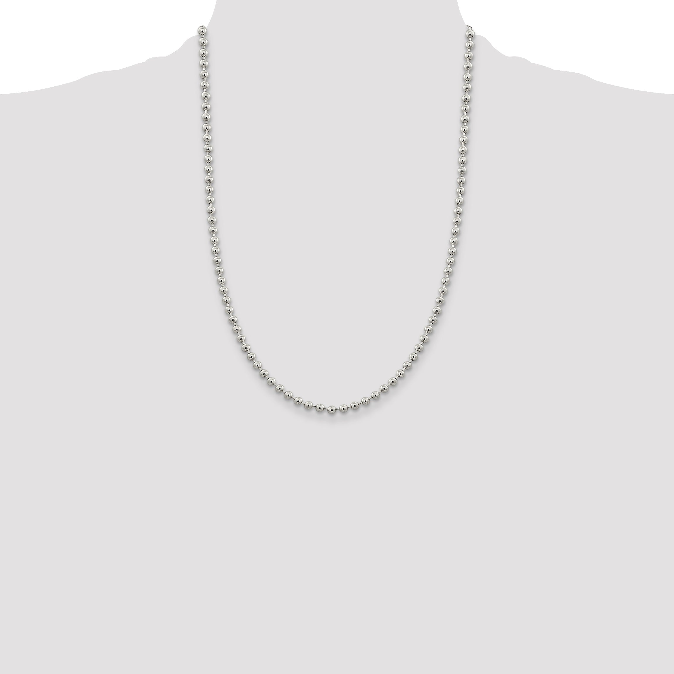 24 Inch Sterling Silver 4mm Beaded Chain Necklace
