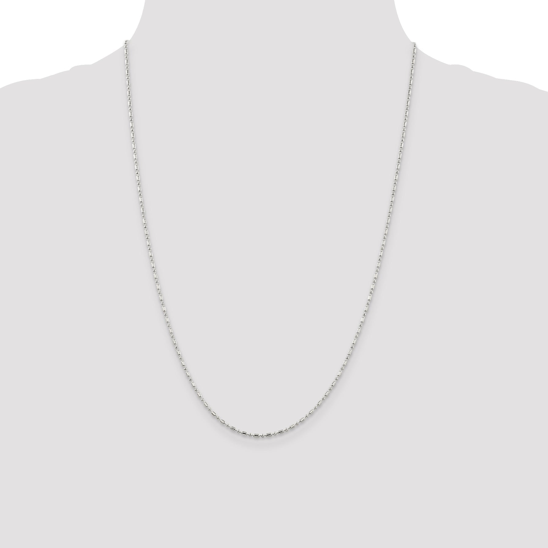 24 Inch Sterling Silver 1.5mm Fancy Beaded Chain Necklace